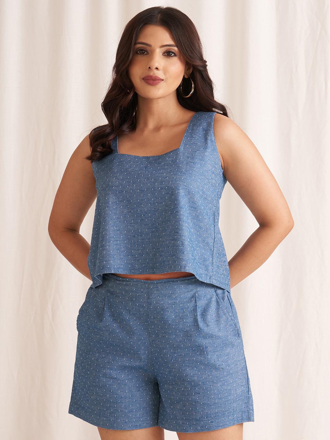 Linen Blend Square Neck Top