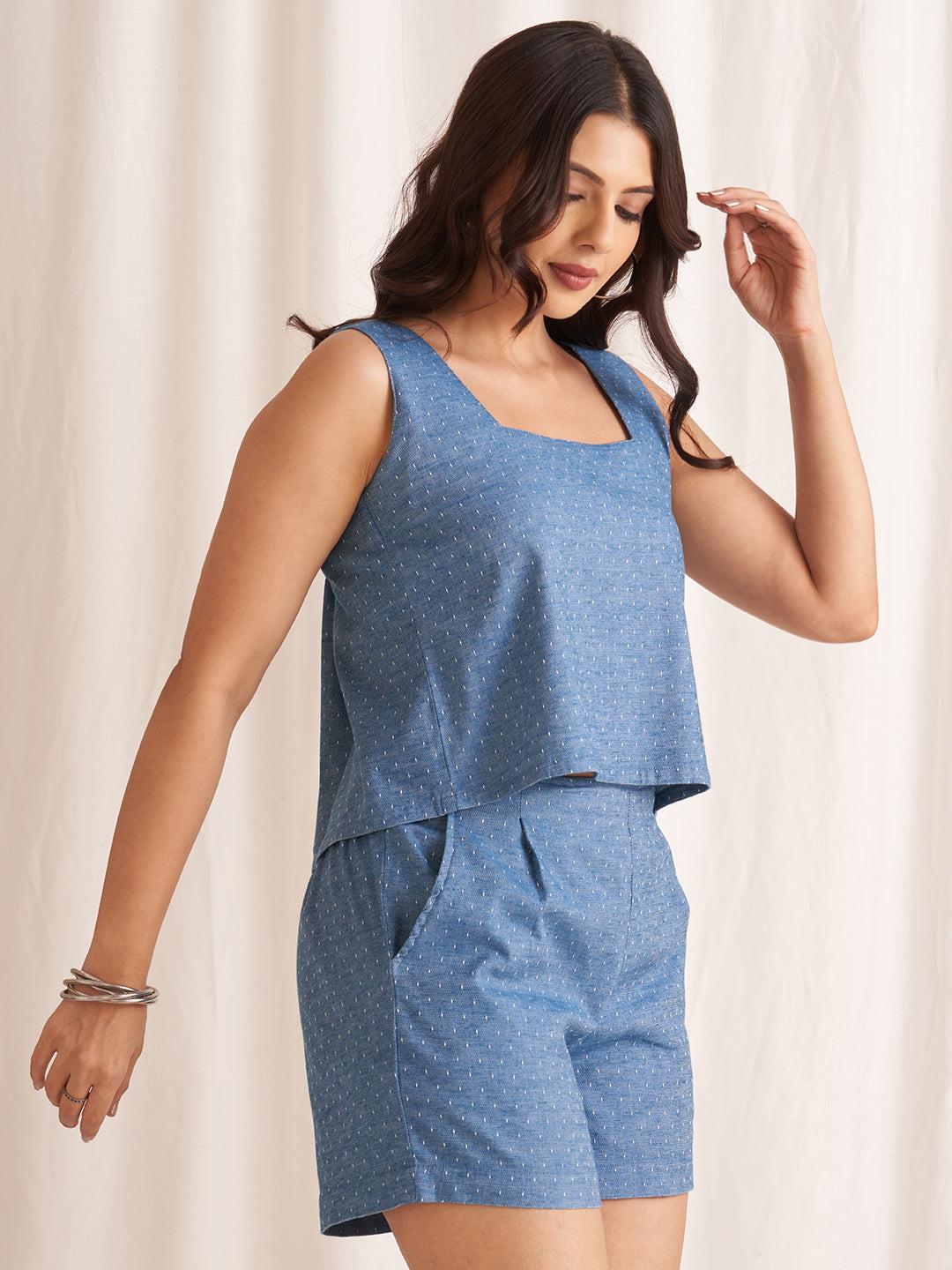 Linen Blend Square Neck Top