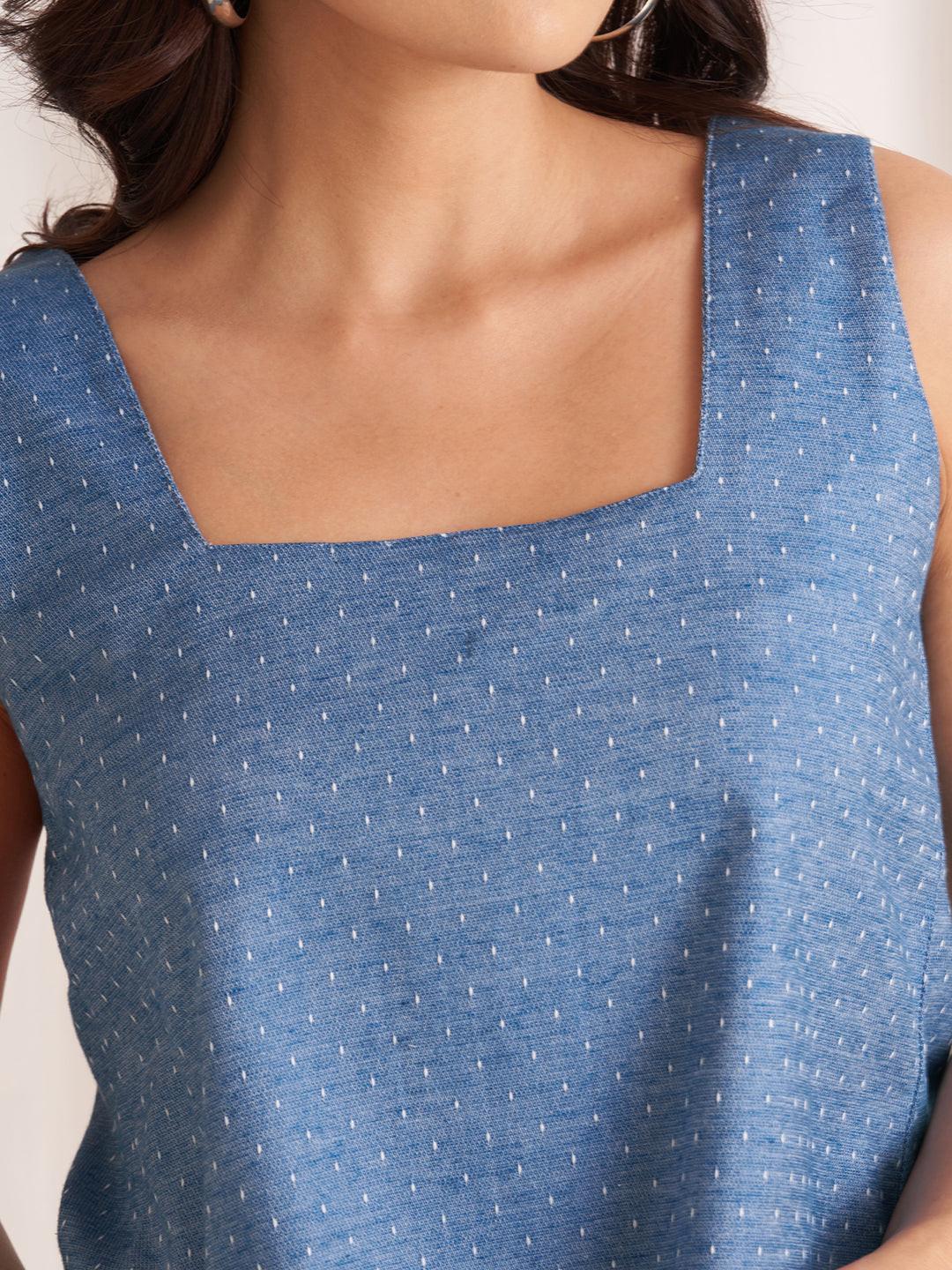 Linen Blend Square Neck Top