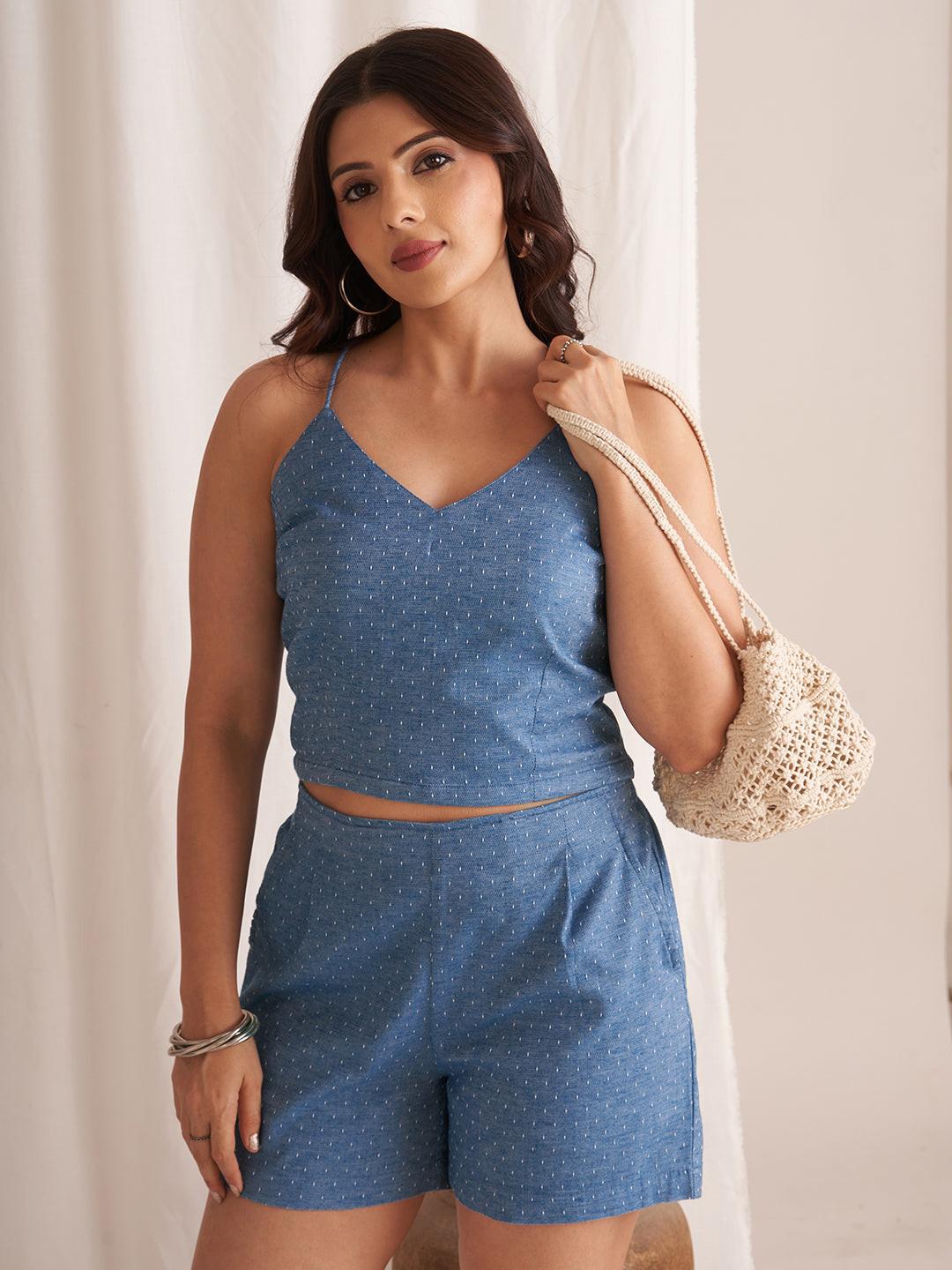 Linen Blend Tie-Up Crop Top