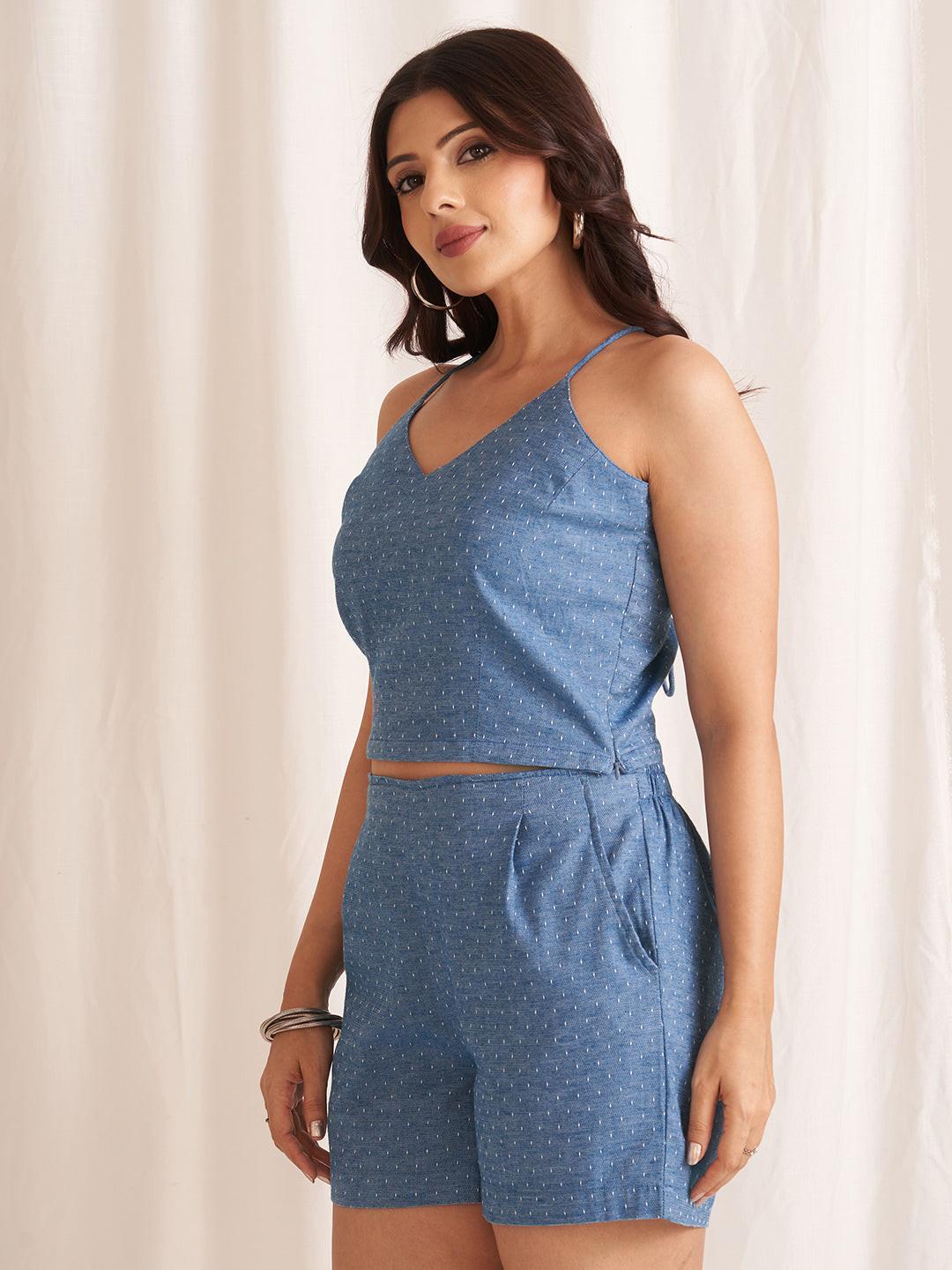 Linen Blend Tie-Up Crop Top