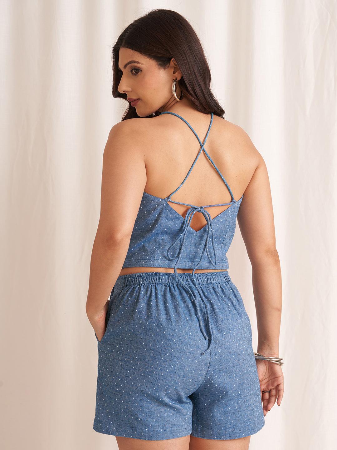 Linen Blend Tie-Up Crop Top