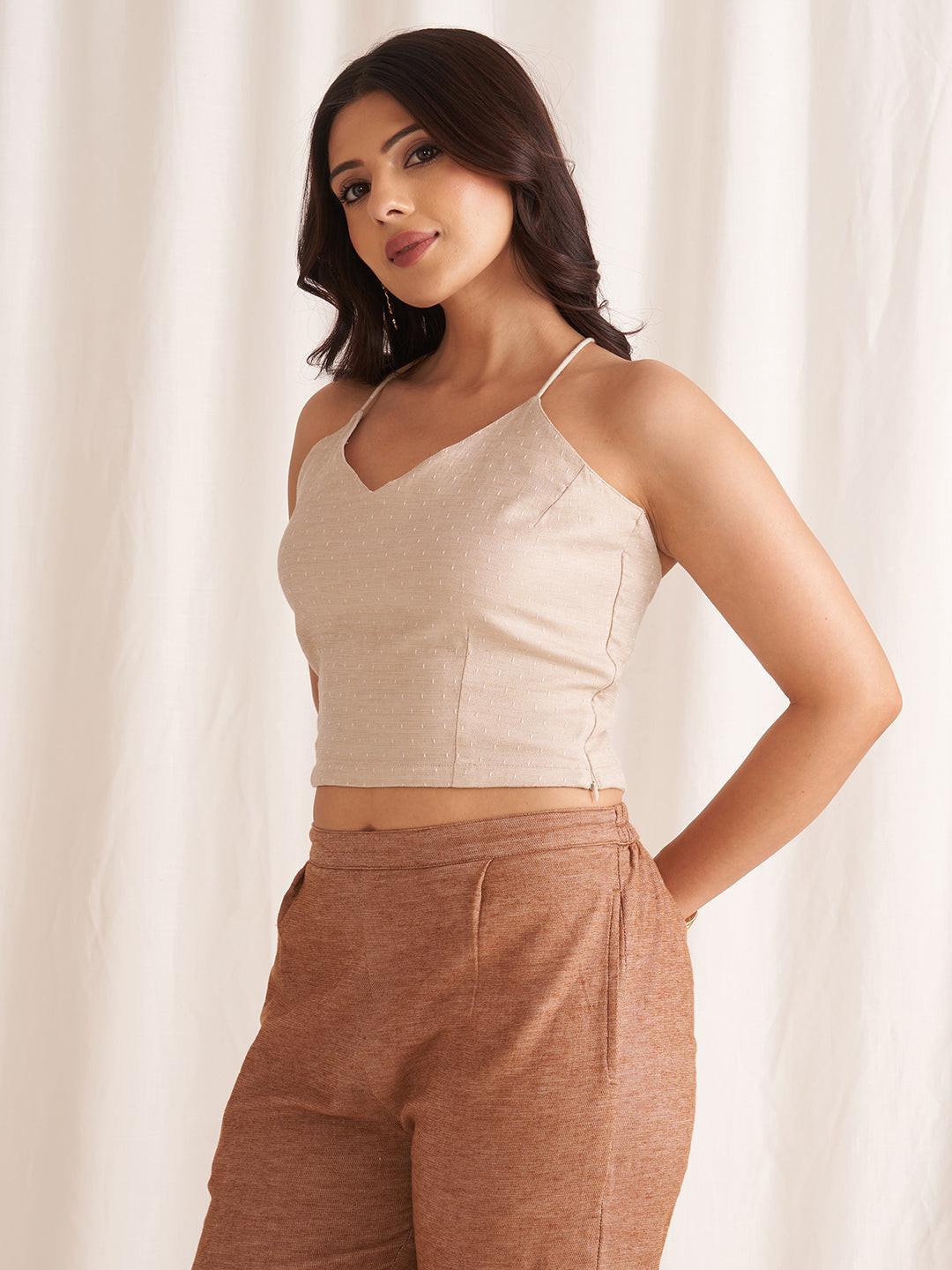 Linen Blend Tie-Up Crop Top