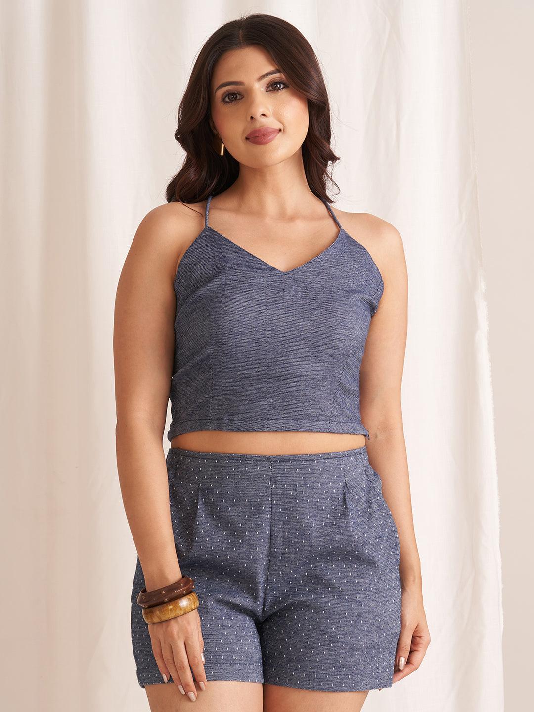 Linen Blend Tie-Up Crop Top