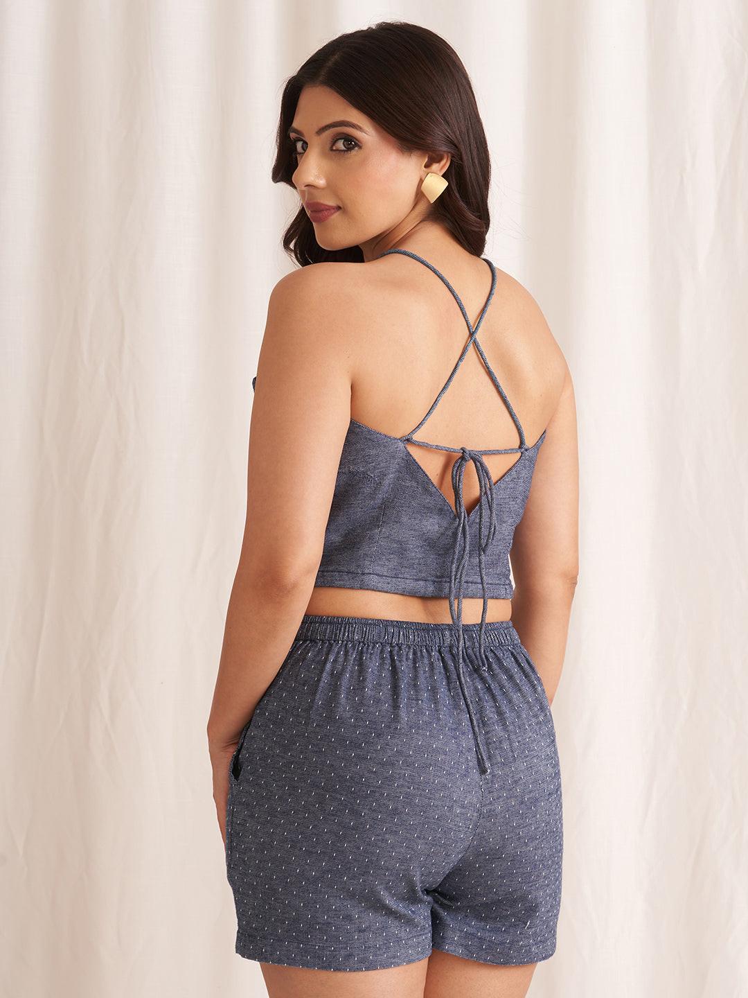 Linen Blend Tie-Up Crop Top