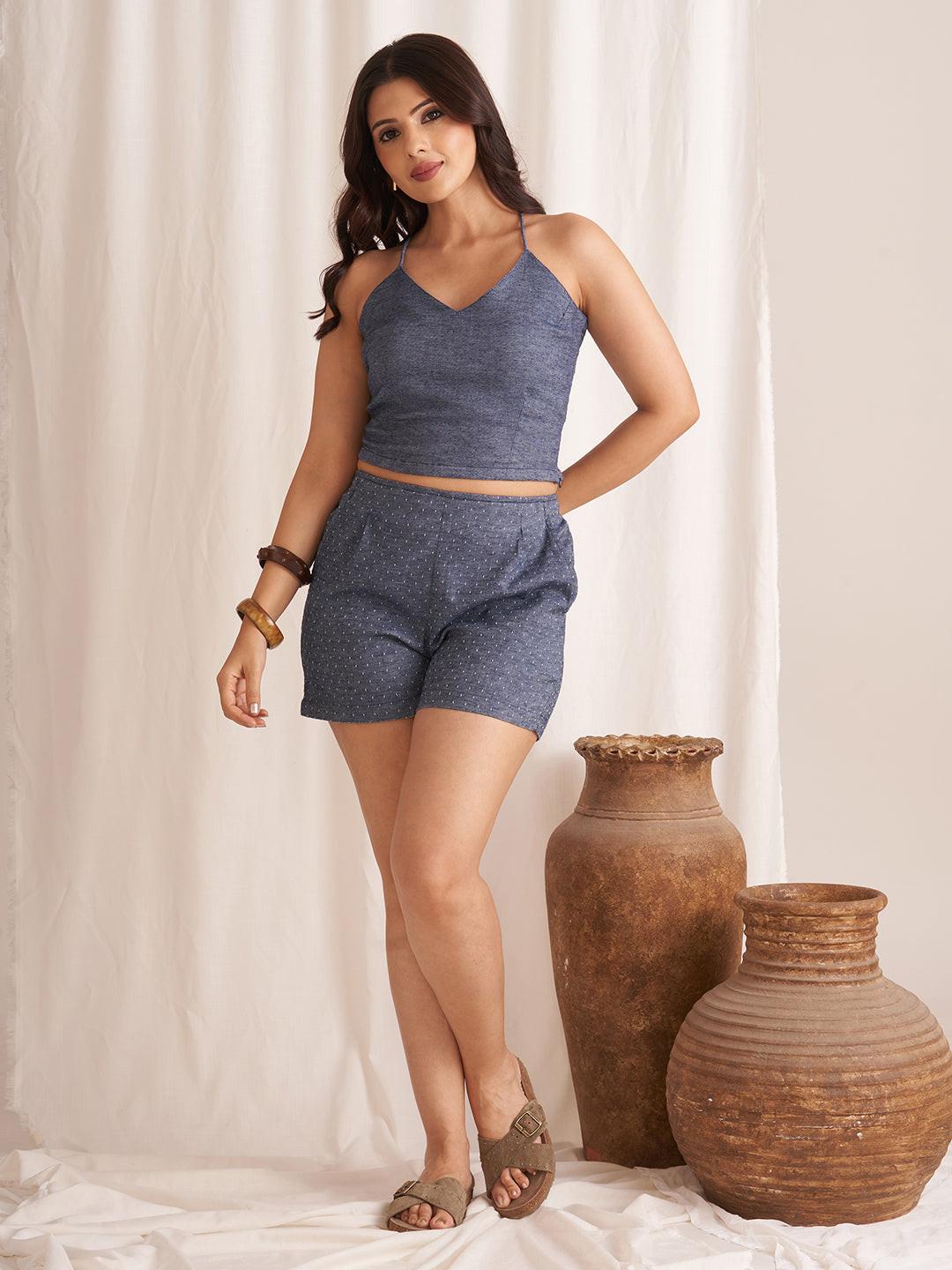 Linen Blend Tie-Up Crop Top