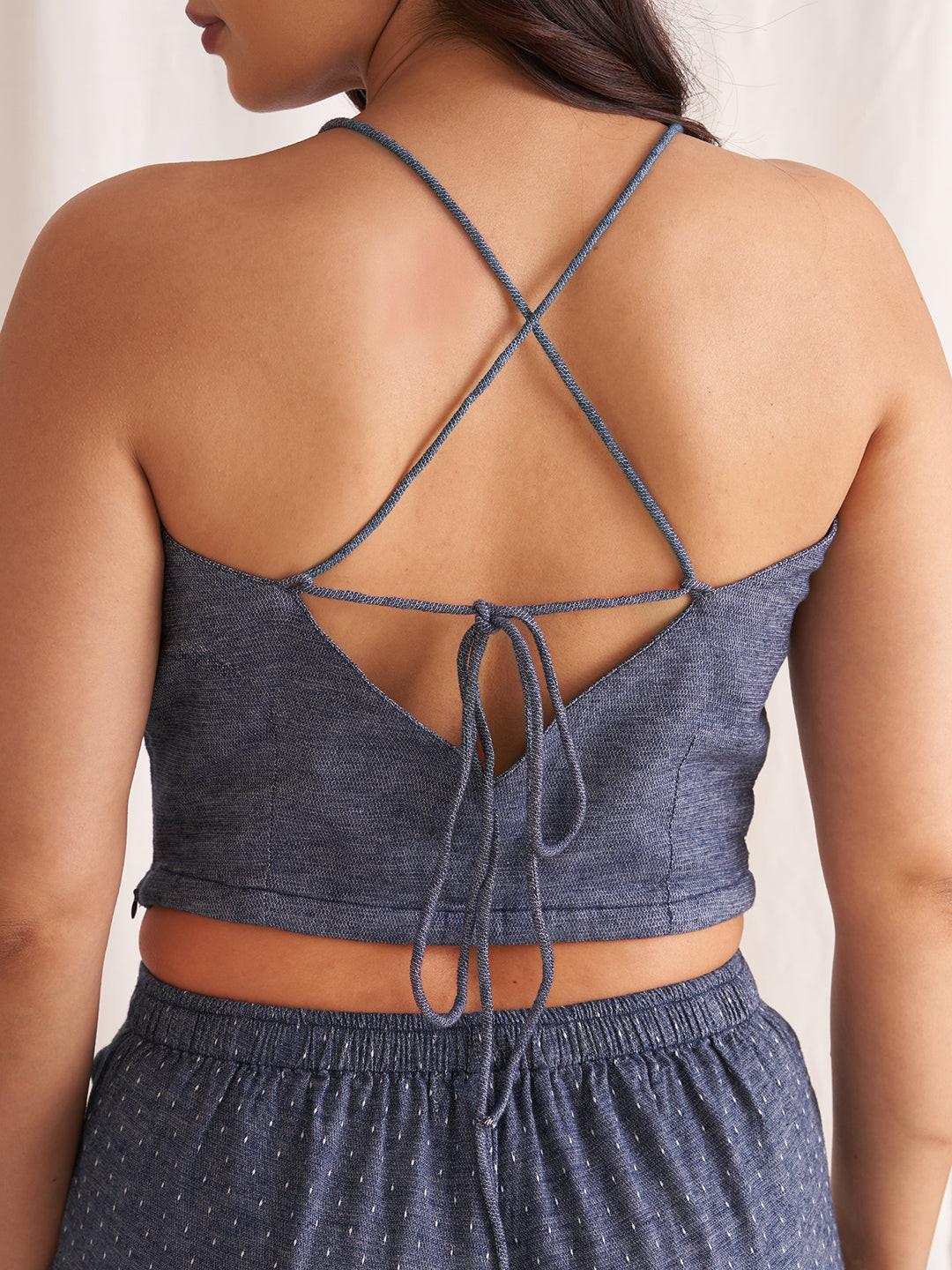 Linen Blend Tie-Up Crop Top