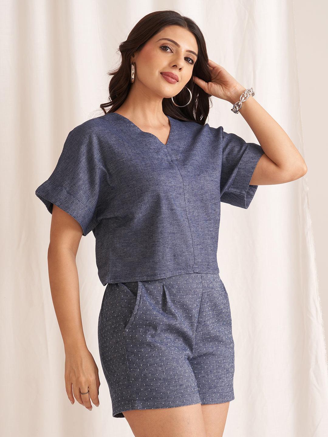 Linen Blend V-Neck Top