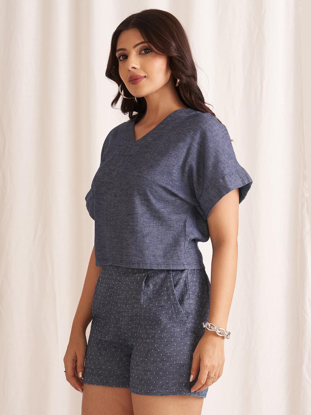 Linen Blend V-Neck Top