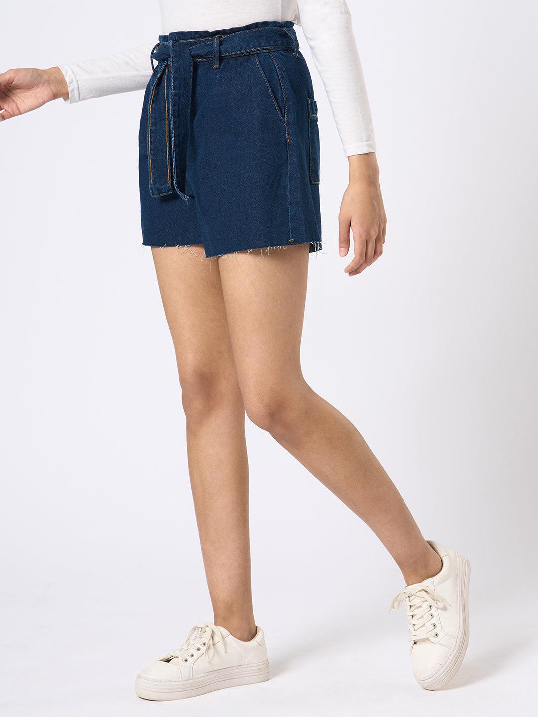 Paperbag Denim Shorts