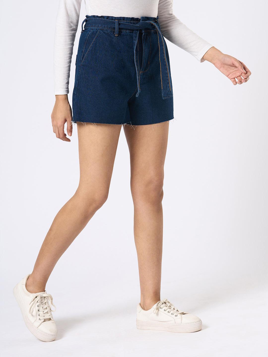 Paperbag Denim Shorts