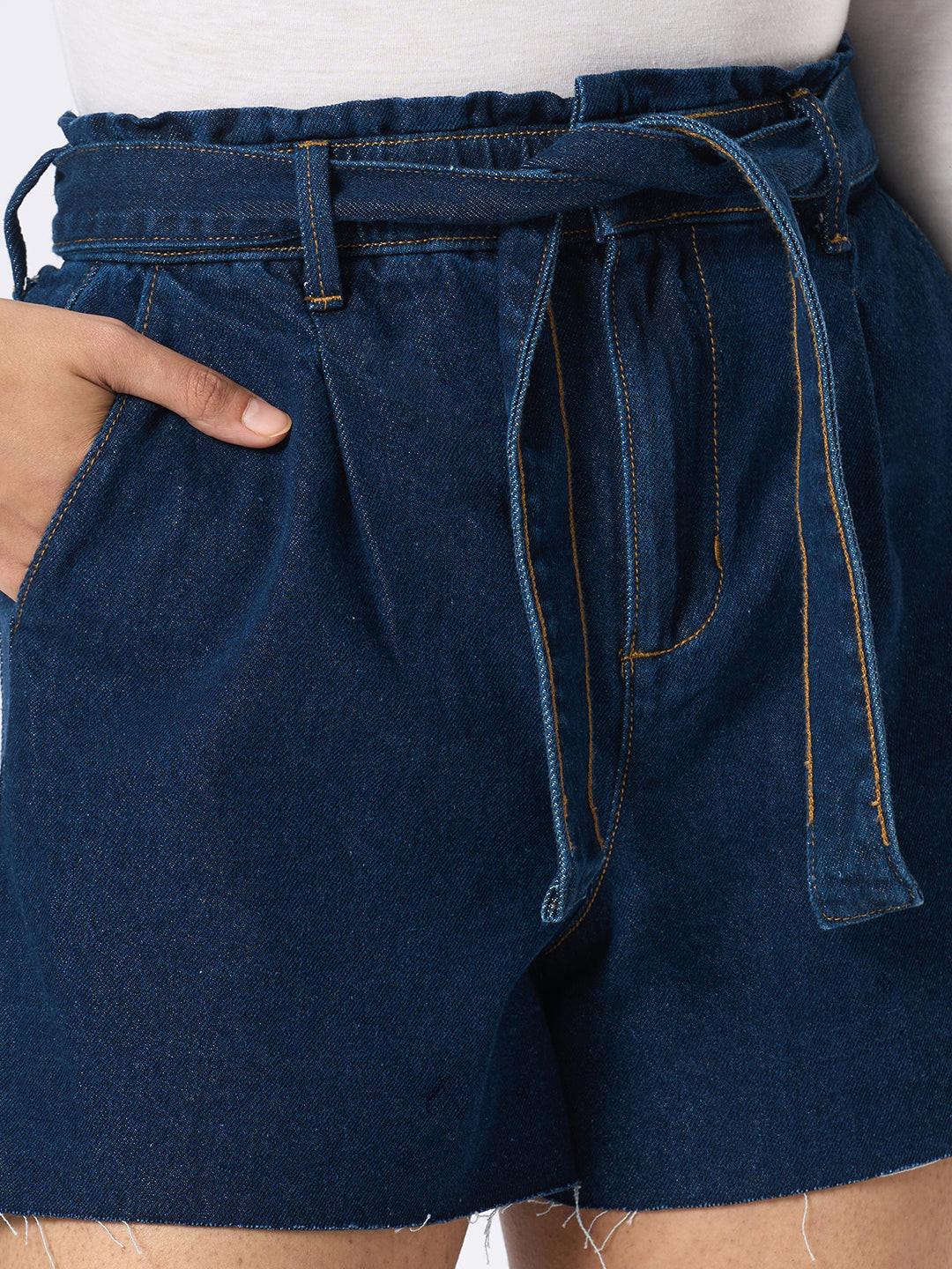 Paperbag Denim Shorts