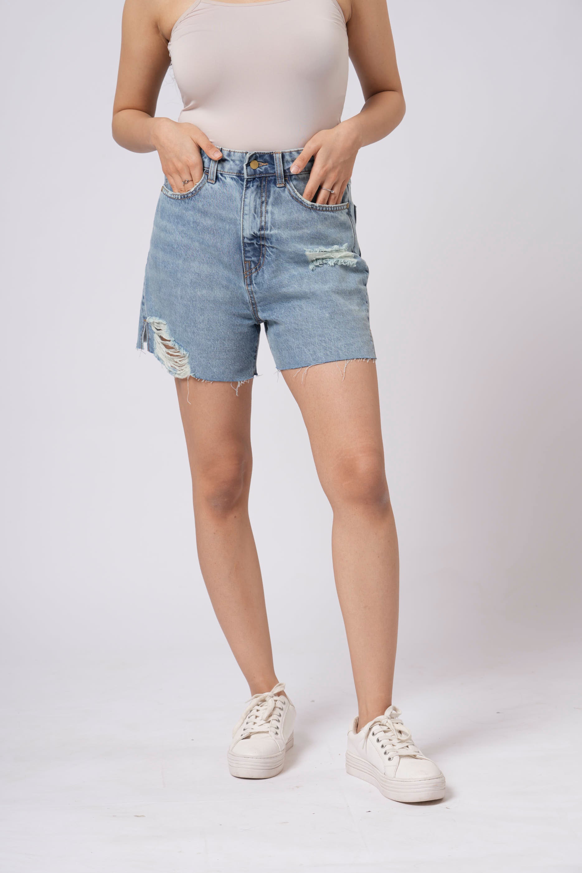 Ripped Denim Shorts