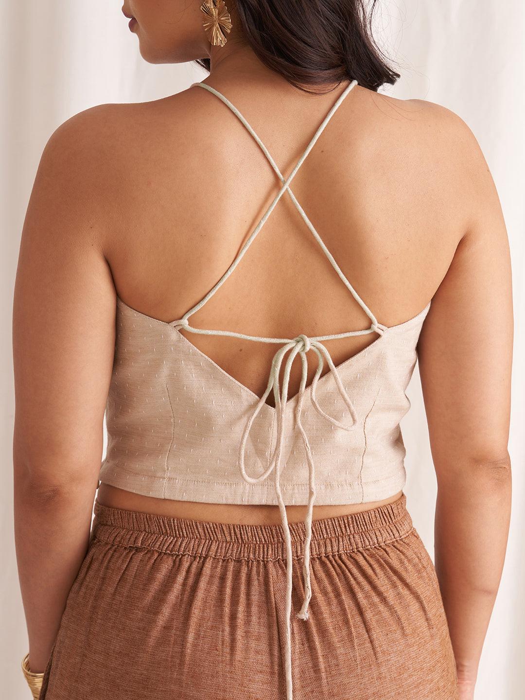 Linen Blend Tie-Up Crop Top