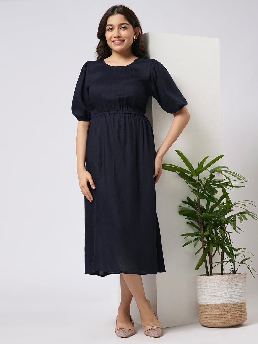 Backless Linen Midi Dress.