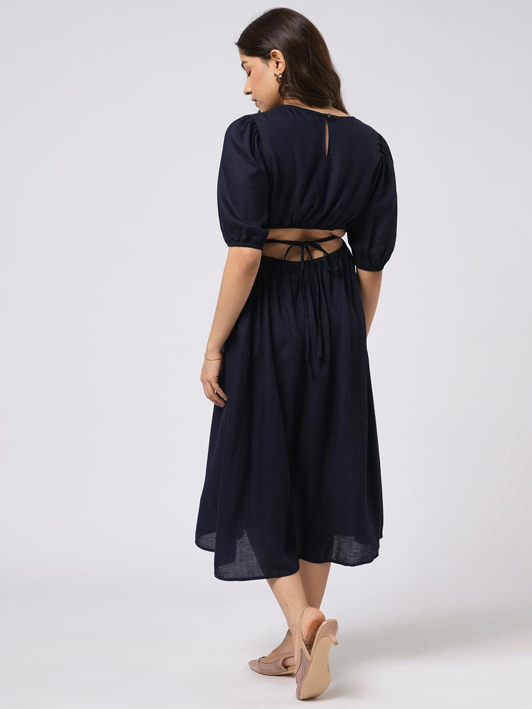 Backless Linen Midi Dress.