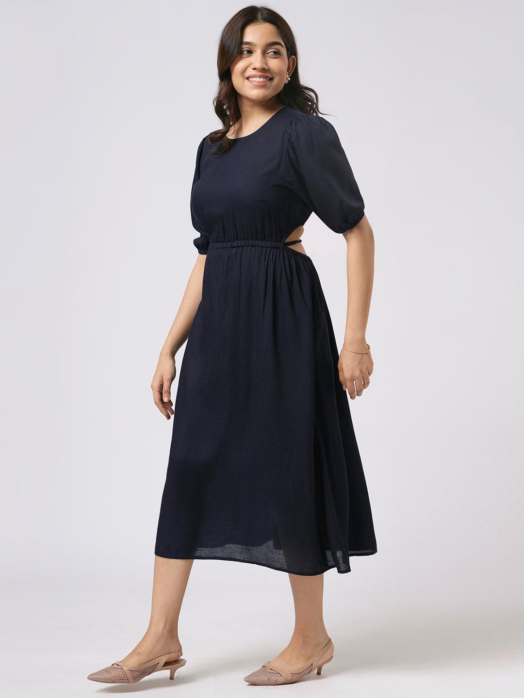 Backless Linen Midi Dress.