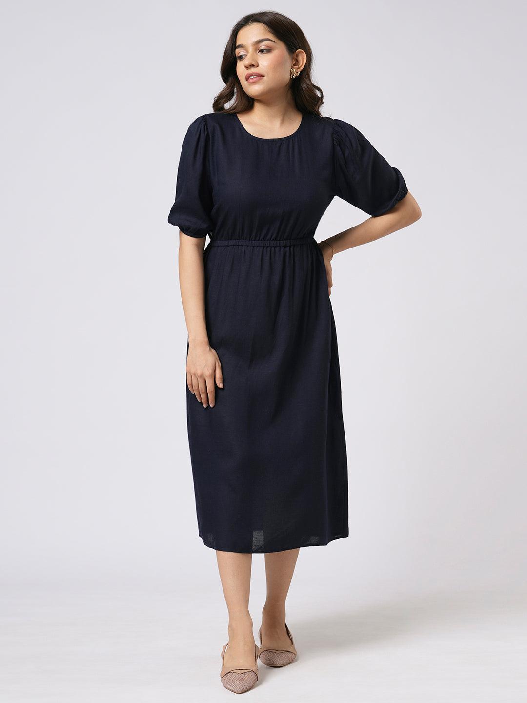 Backless Linen Midi Dress.