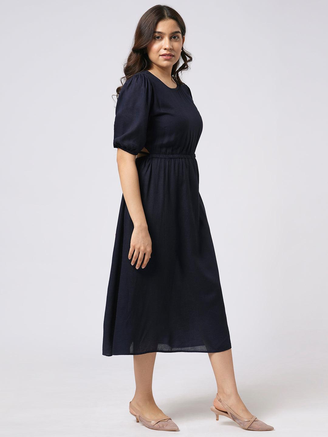 Backless Linen Midi Dress.