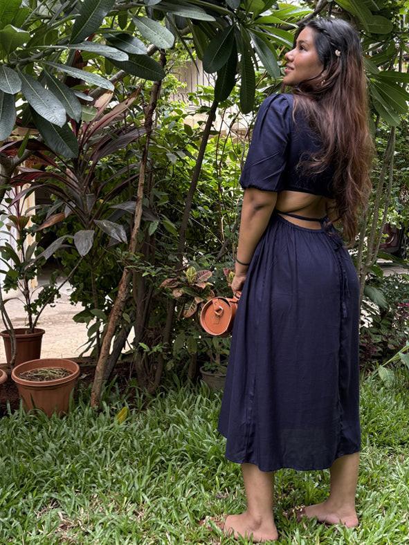 Backless Linen Midi Dress.