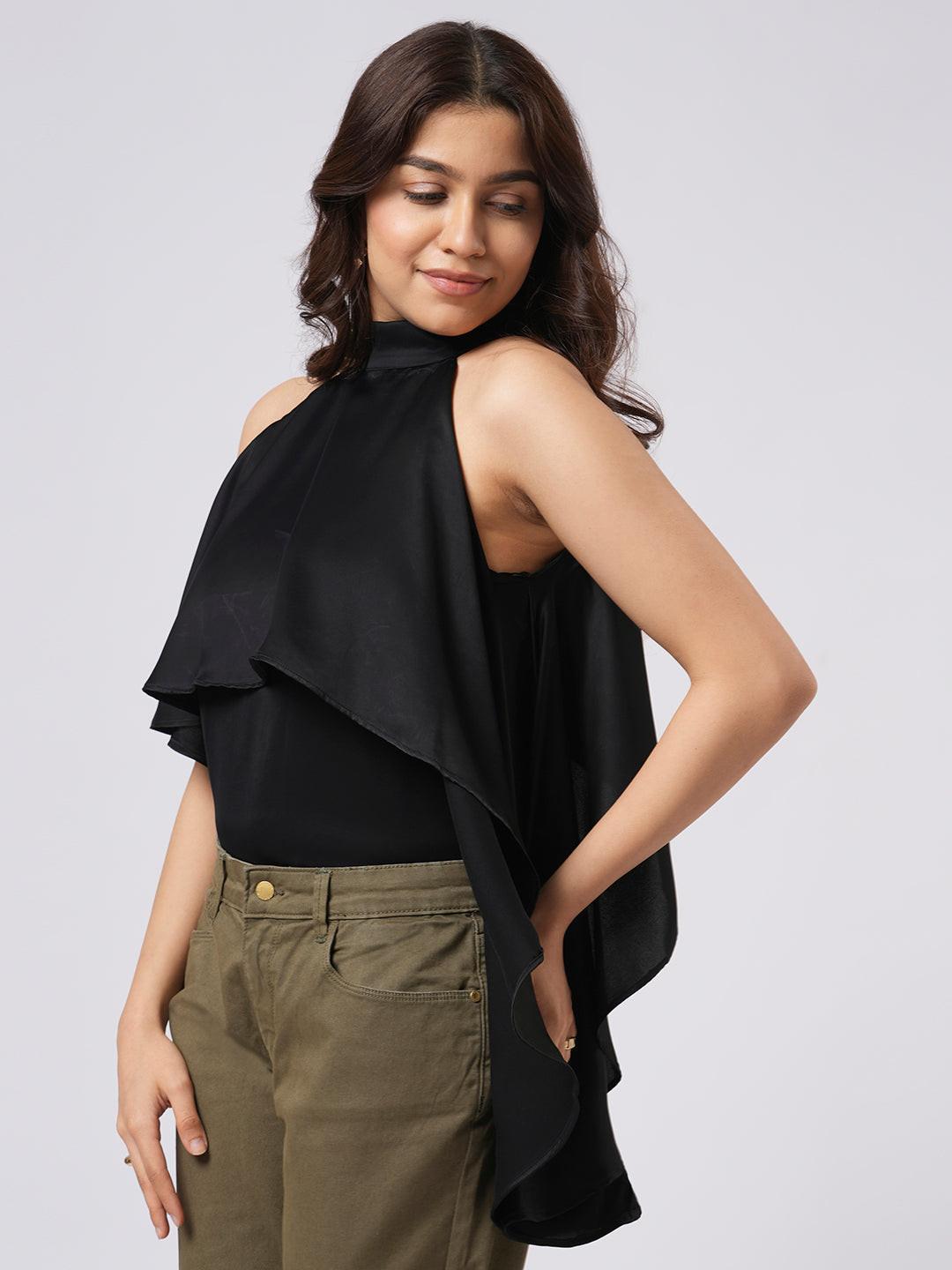 Asymmetrical Satin Halter Top.