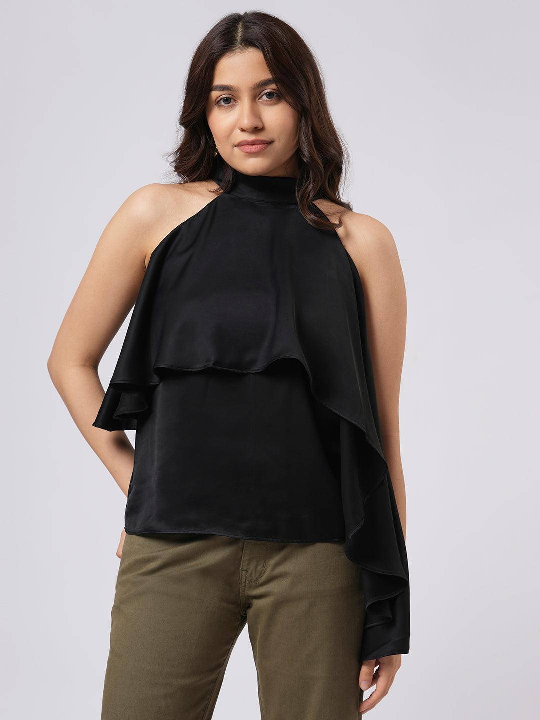 Asymmetrical Satin Halter Top.