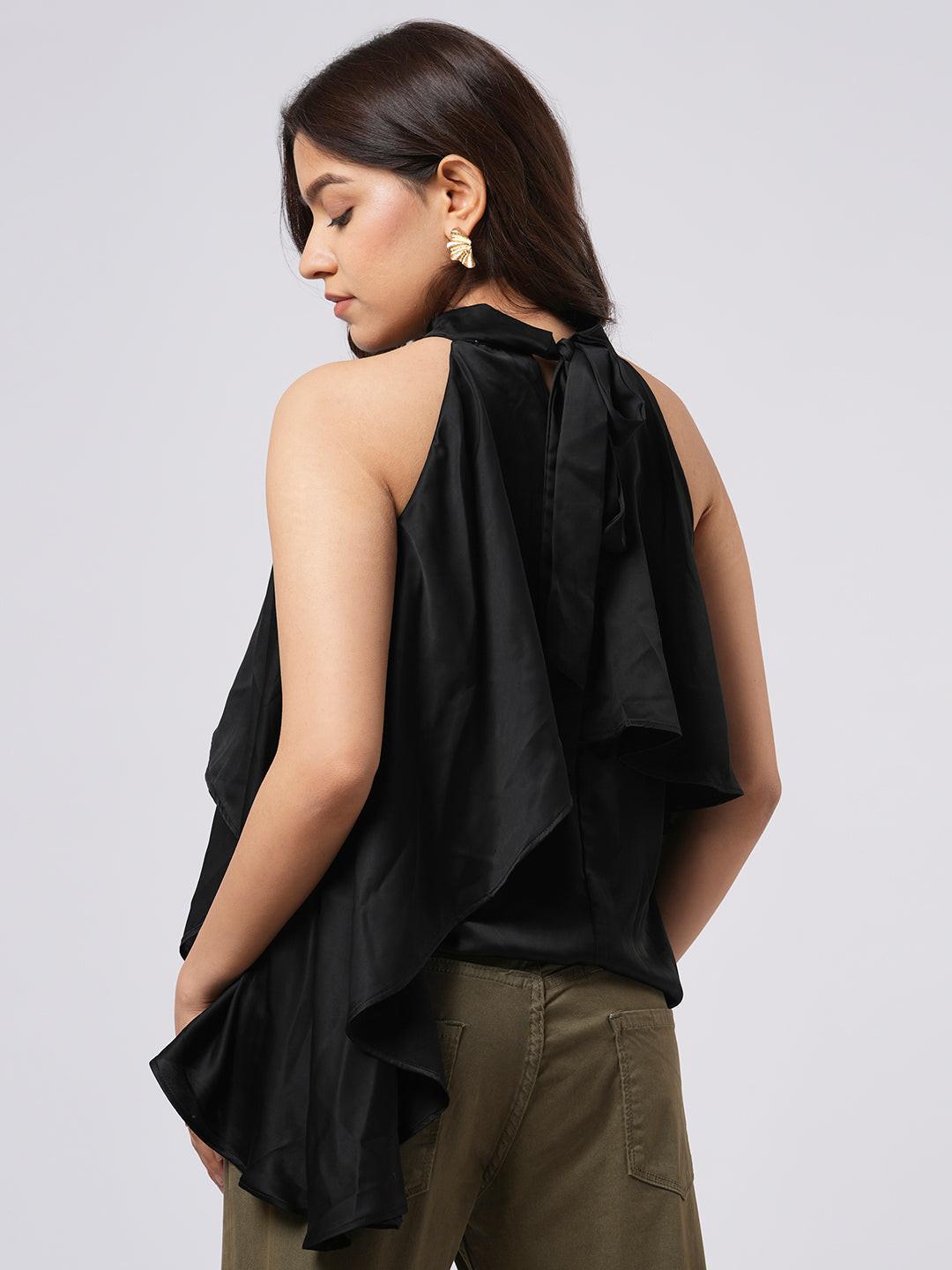 Asymmetrical Satin Halter Top.