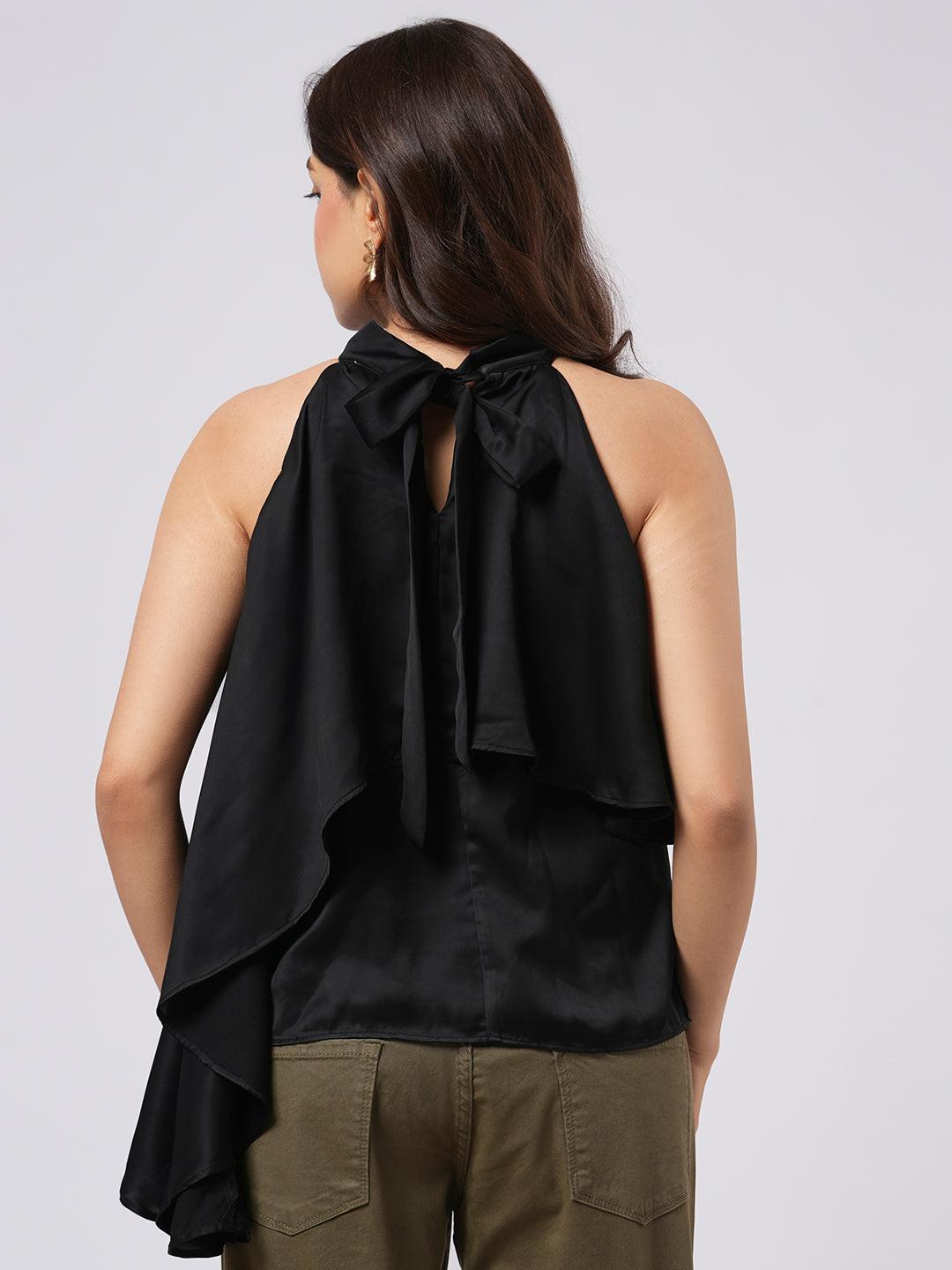 Asymmetrical Satin Halter Top.