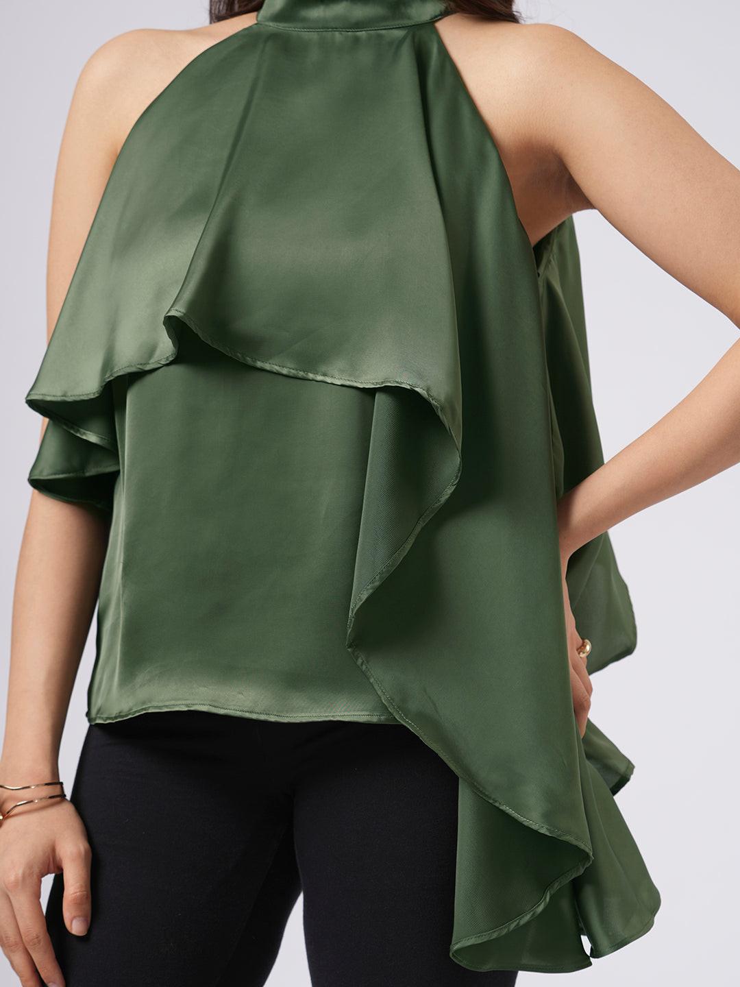 Asymmetrical Satin Halter Top.