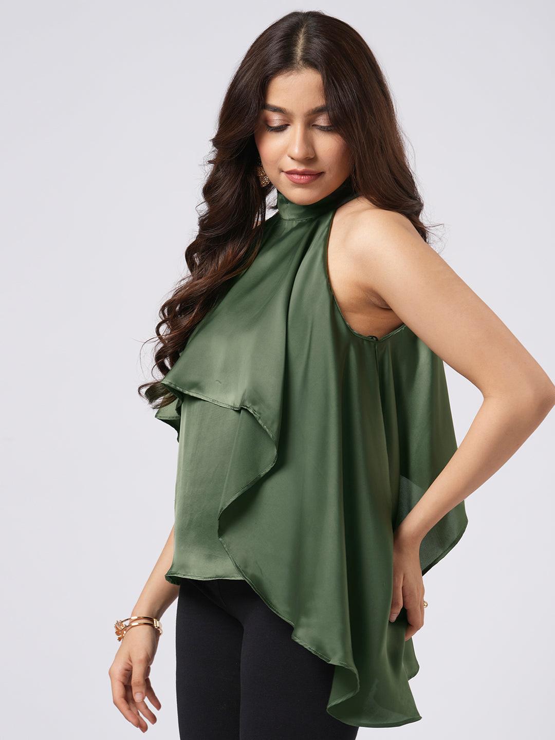 Asymmetrical Satin Halter Top.