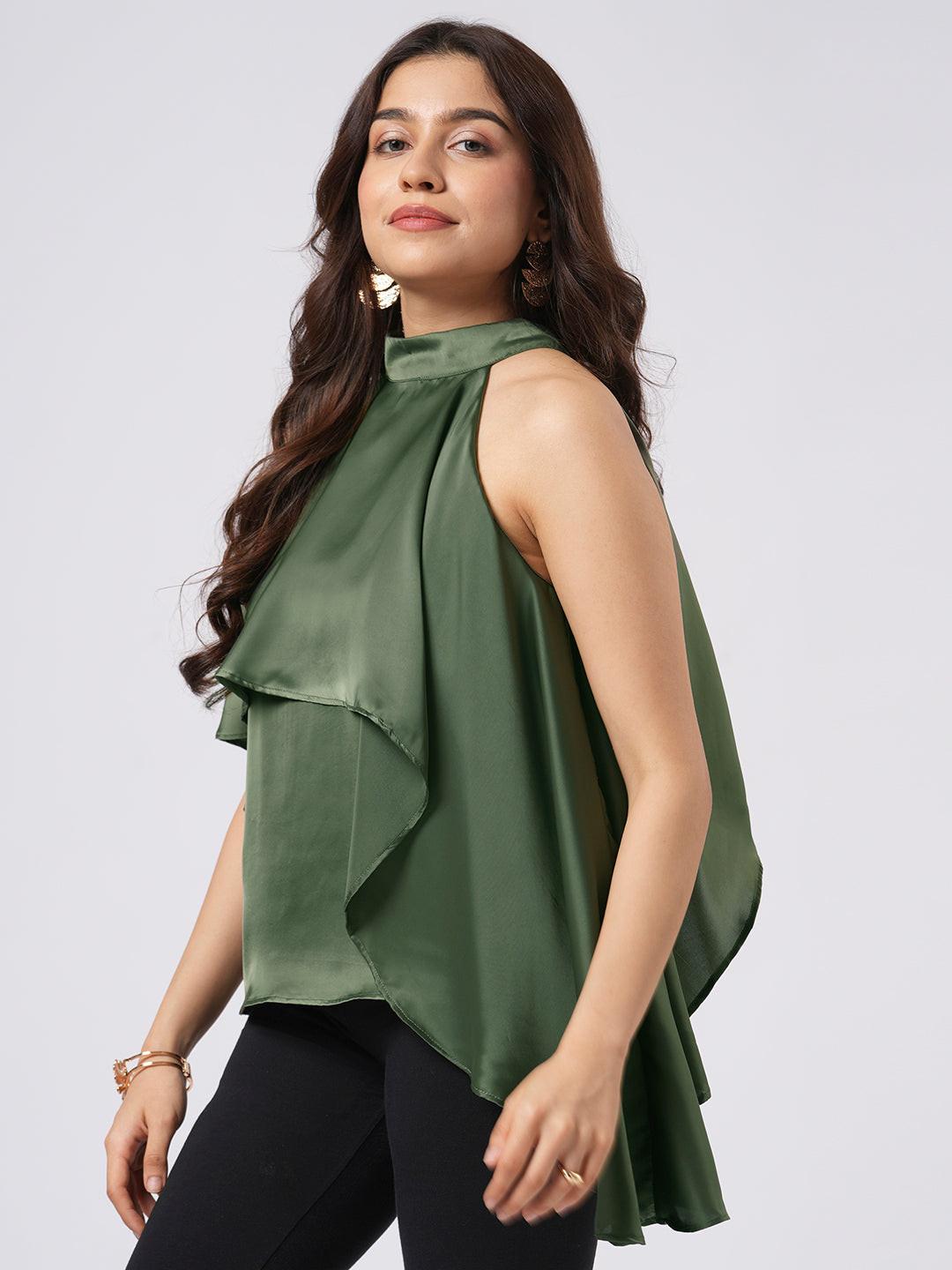 Asymmetrical Satin Halter Top.