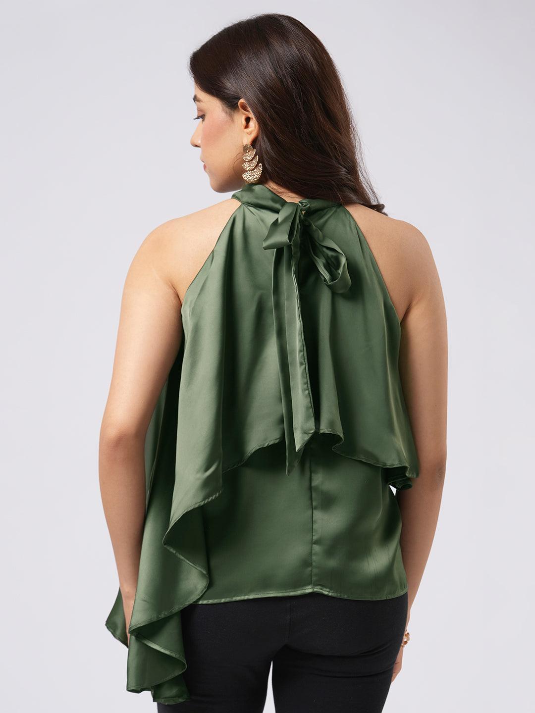 Asymmetrical Satin Halter Top.