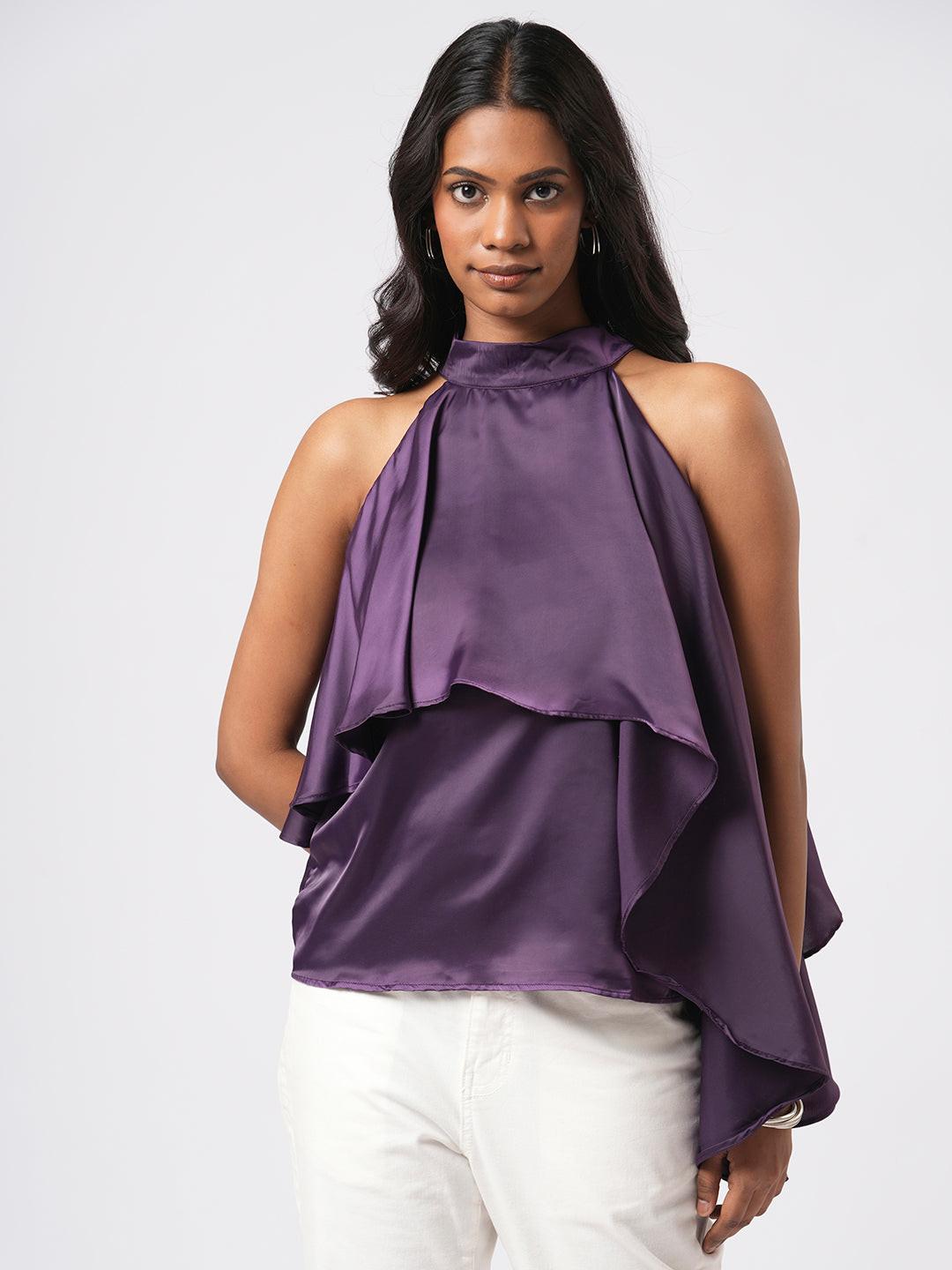 Asymmetrical Satin Halter Top.
