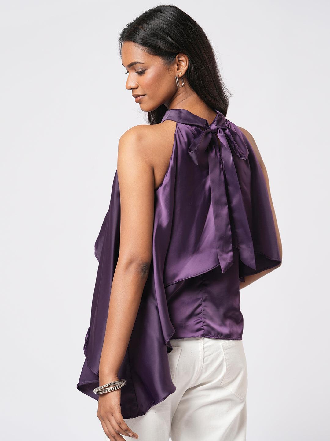 Asymmetrical Satin Halter Top.