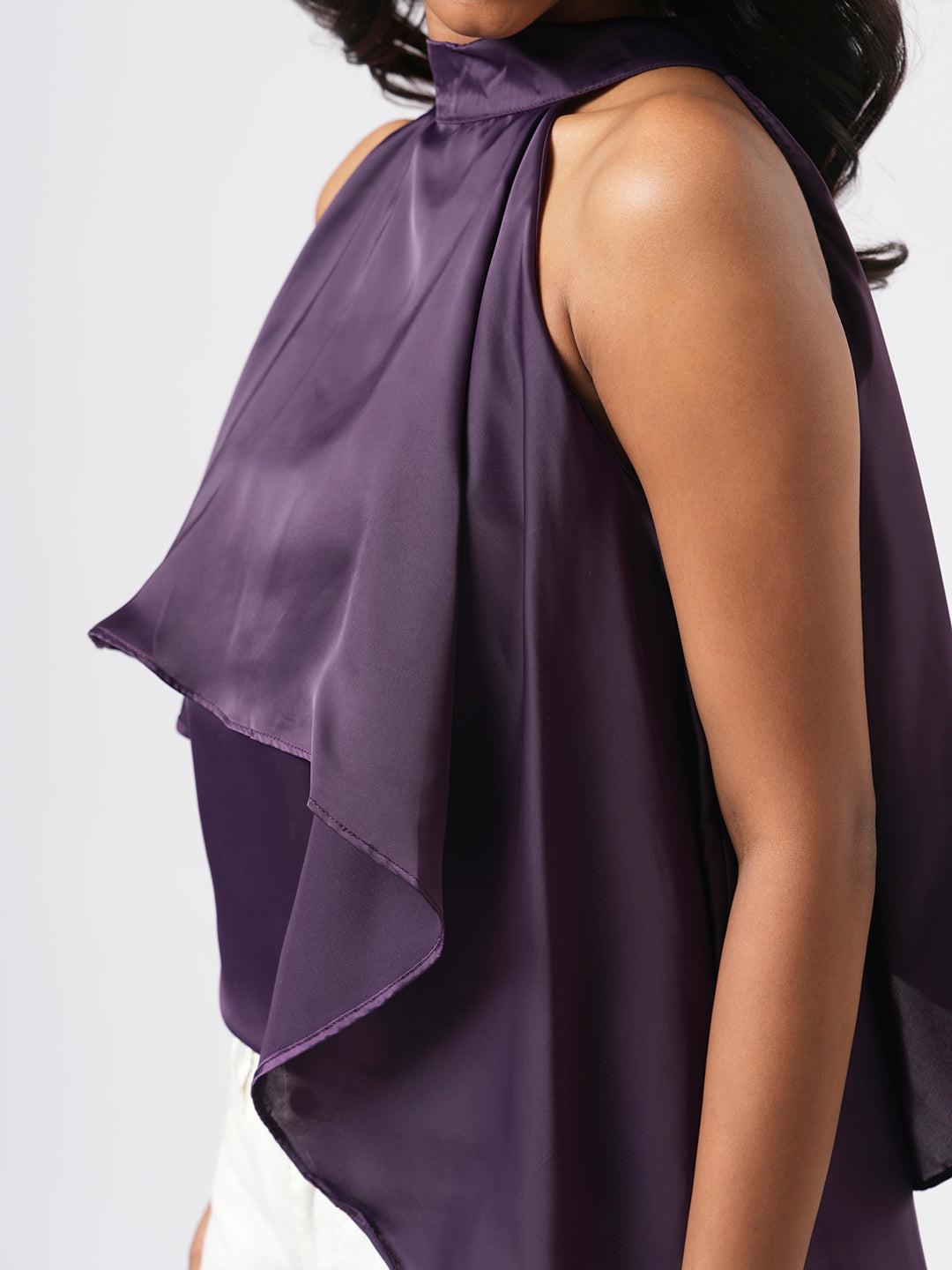 Asymmetrical Satin Halter Top - Rerasa