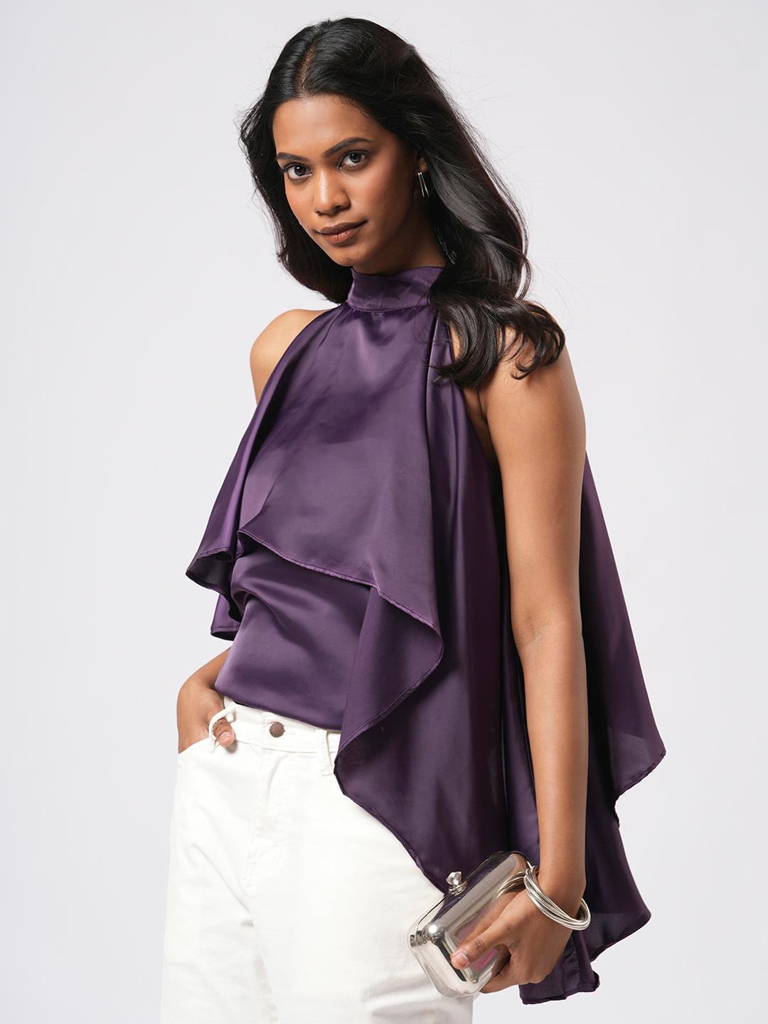 Asymmetrical Satin Halter Top - Rerasa