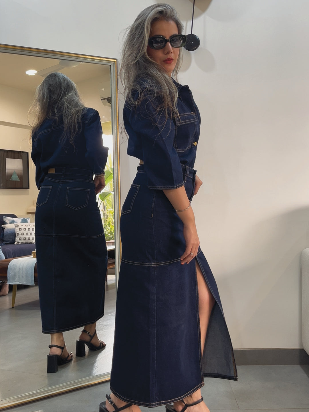 Woman in a denim  skirt by Rerasa