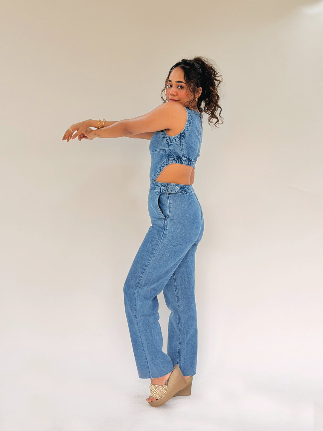 Backless Denim Jumpsuit by Rerasa