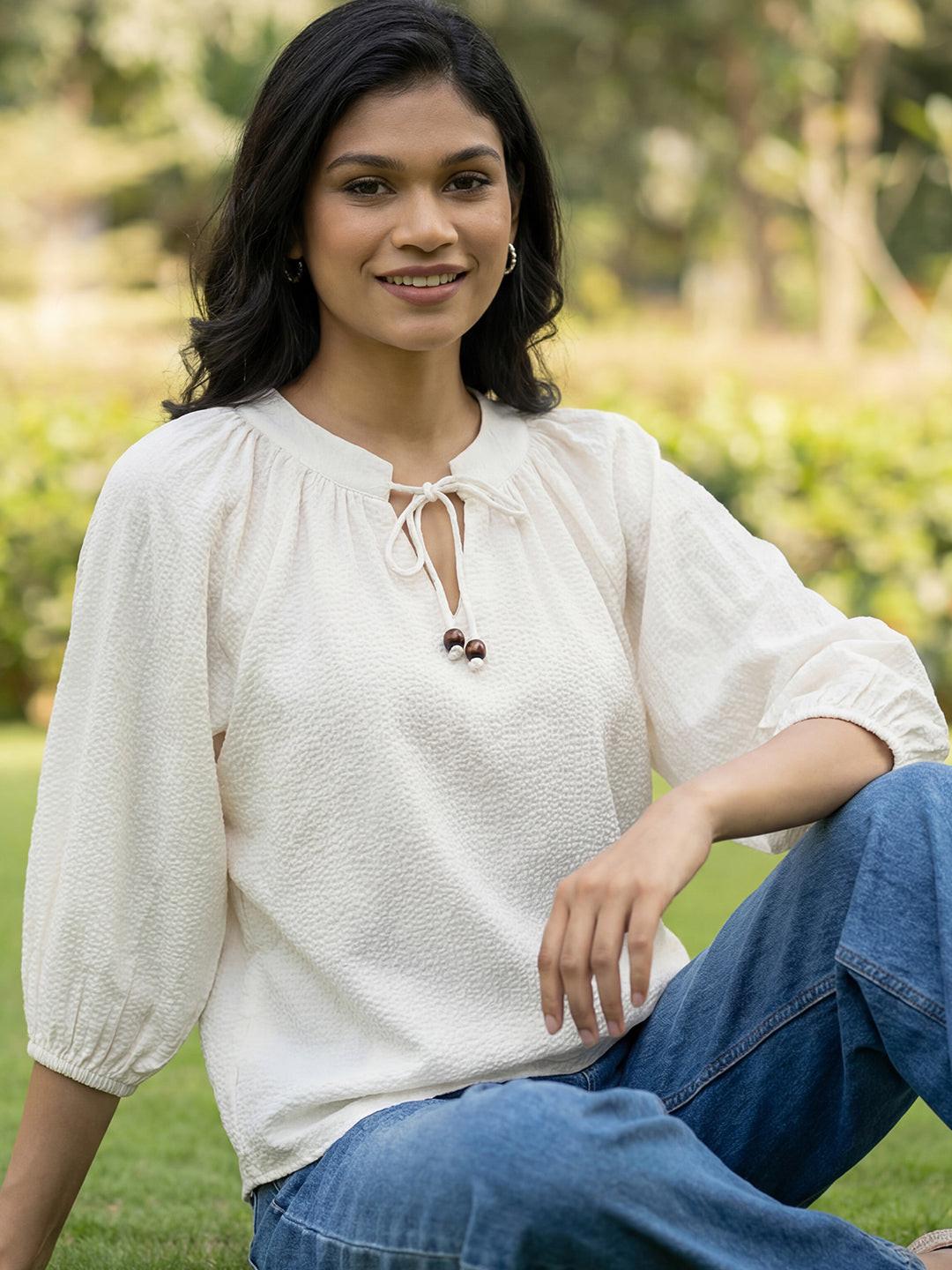 Balloon Sleeves Top | Rerasa