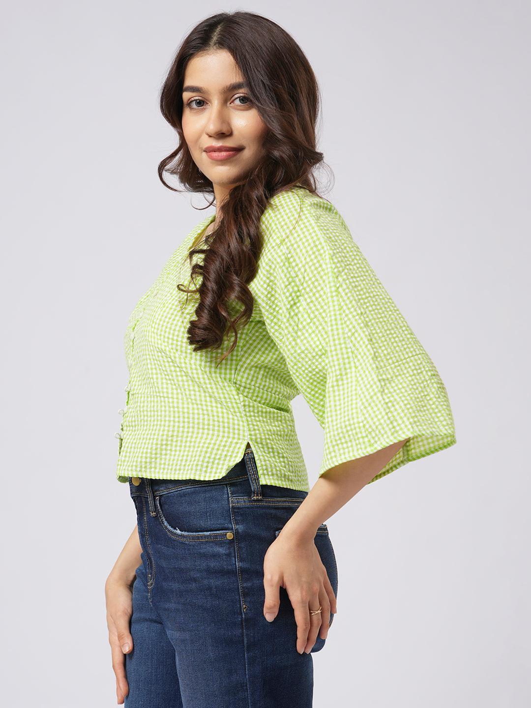 Bell Sleeve Gingham Top.
