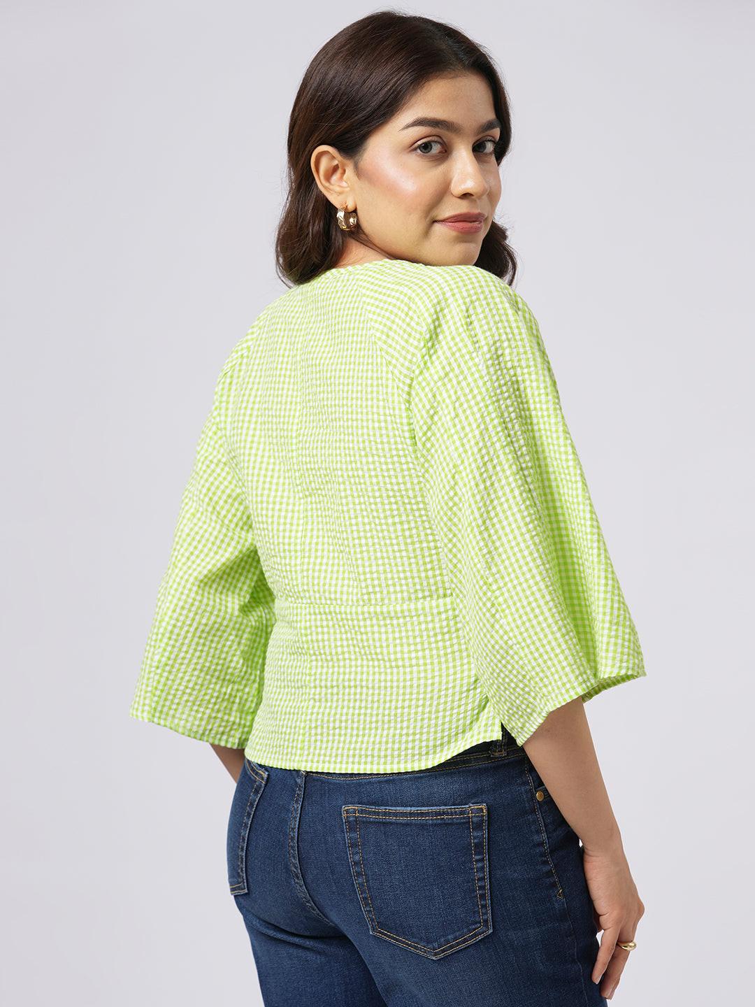 Bell Sleeve Gingham Top.