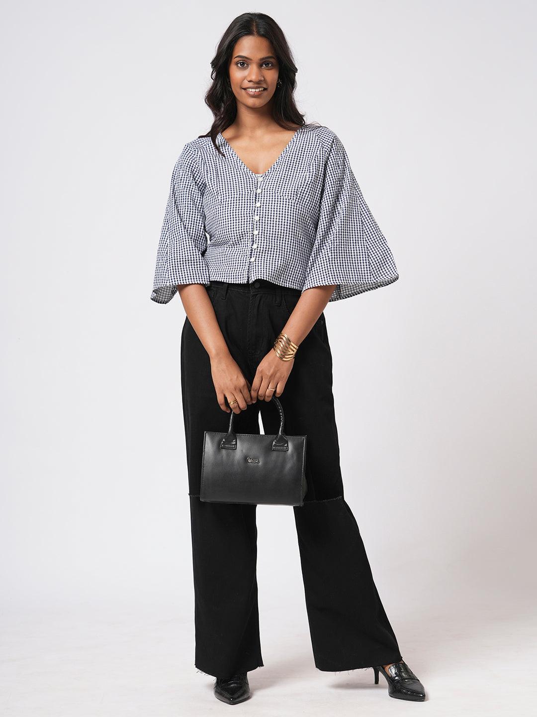 Bell Sleeve Gingham Top.