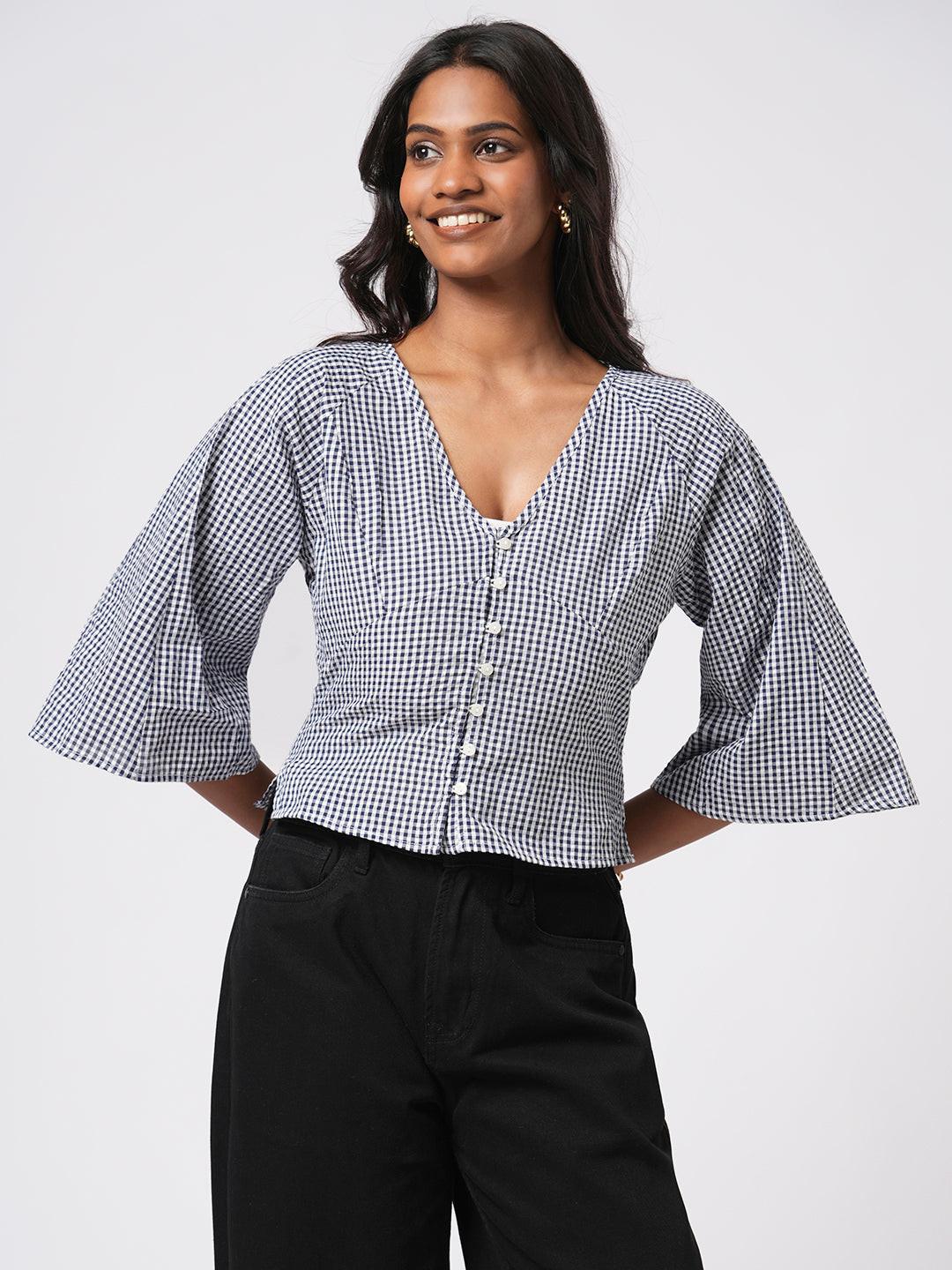 Bell Sleeve Gingham Top.