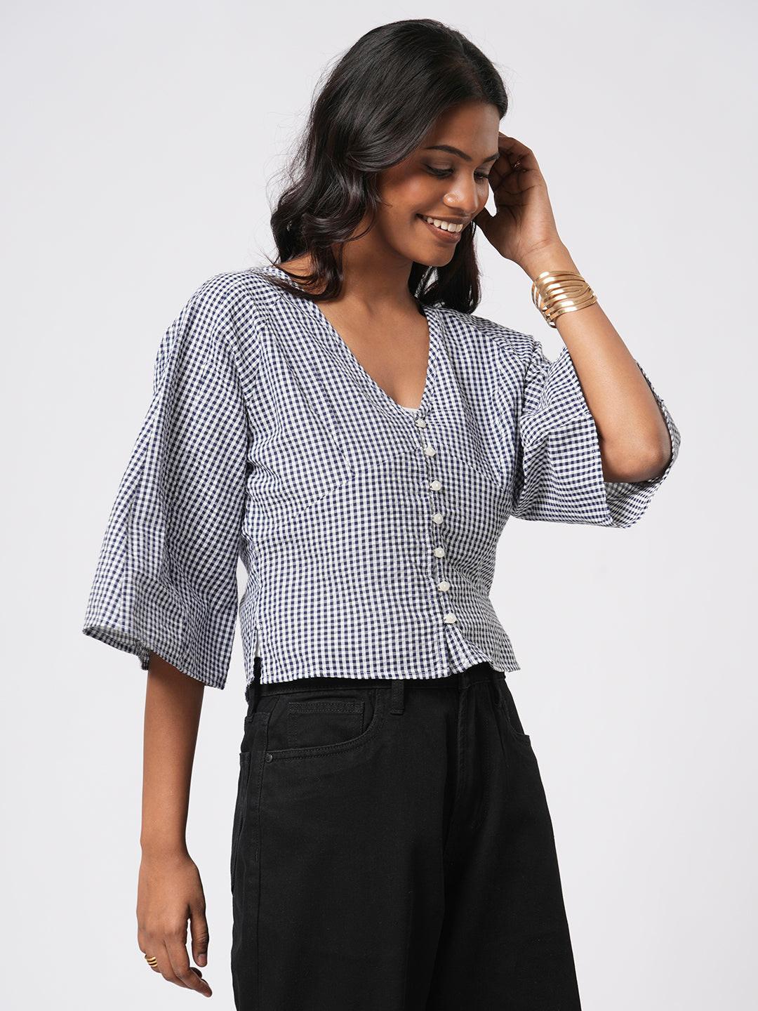 Bell Sleeve Gingham Top.