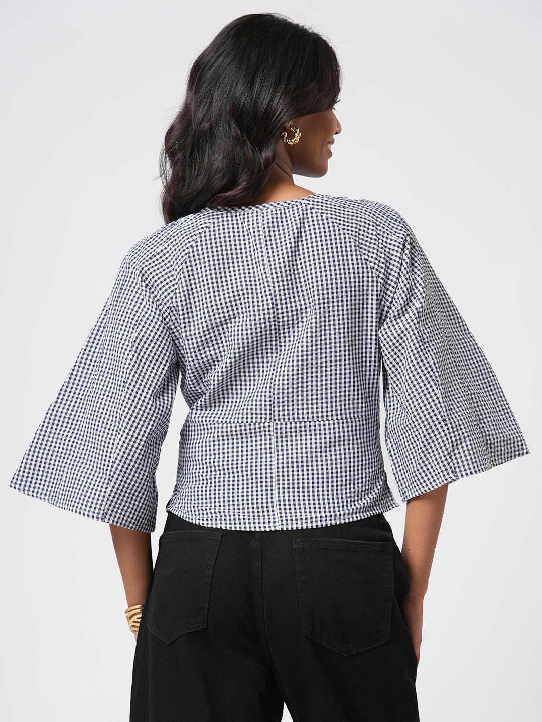 Bell Sleeve Gingham Top.