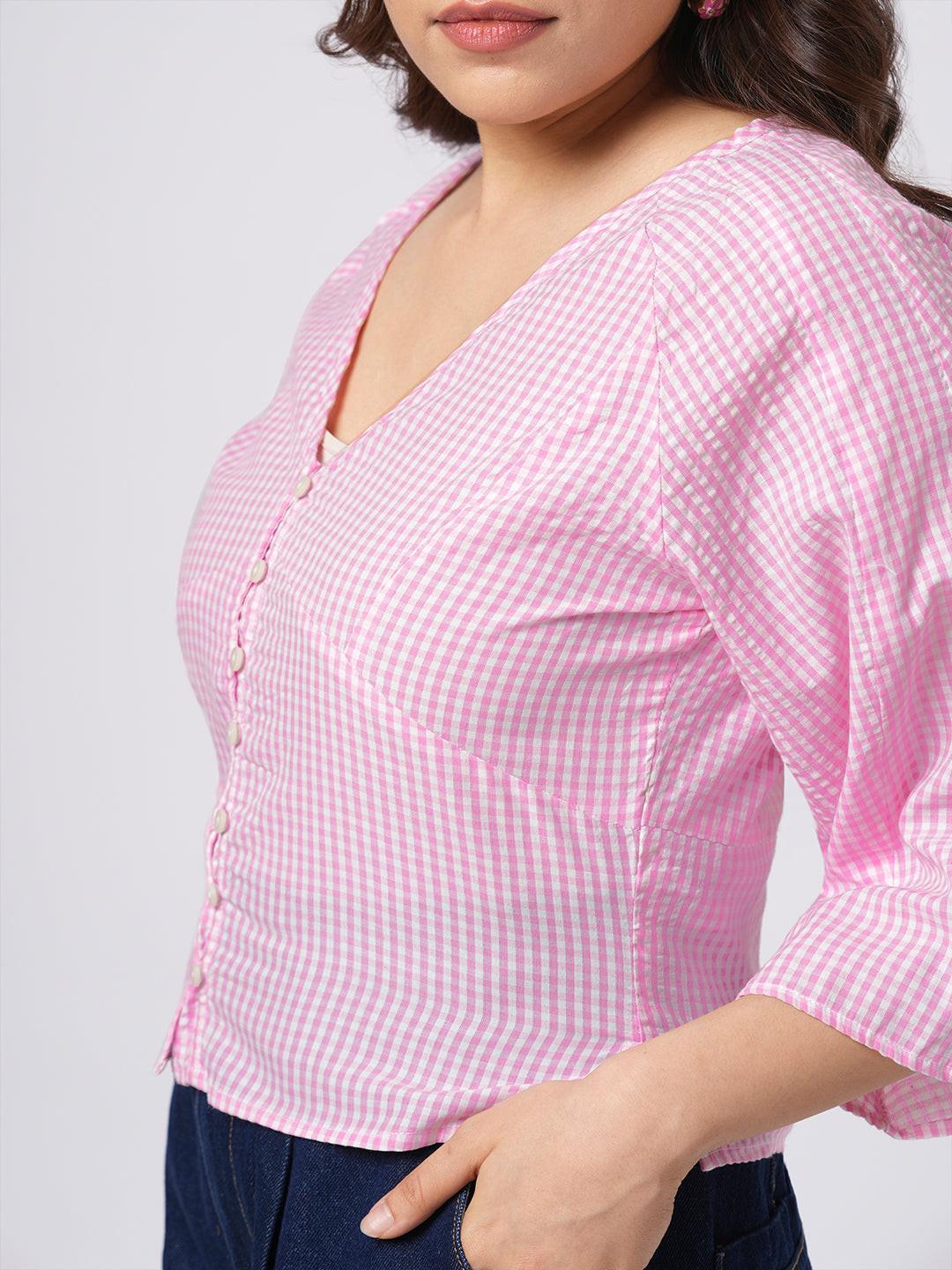 Bell Sleeve Gingham Top.