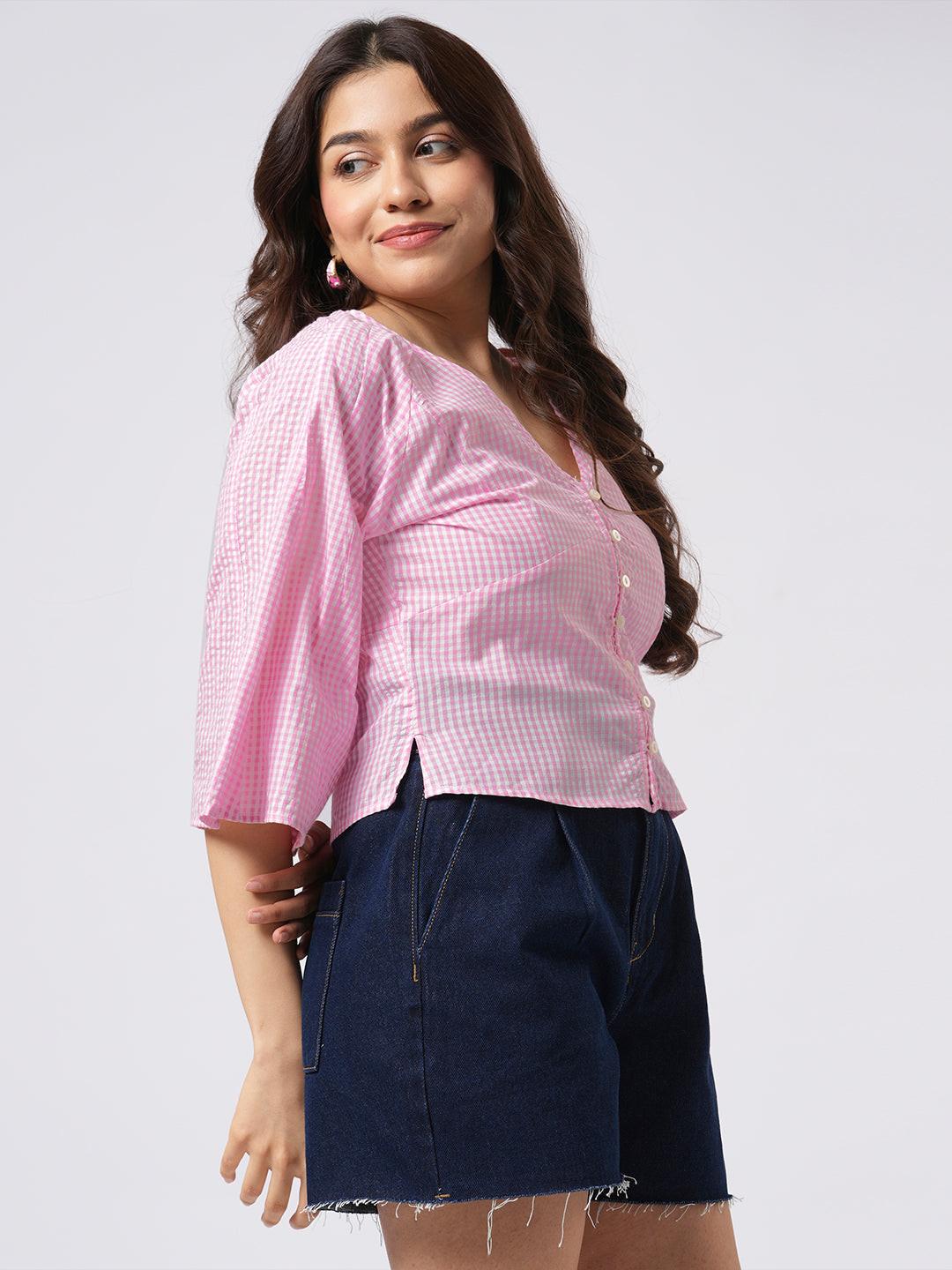 Bell Sleeve Gingham Top.