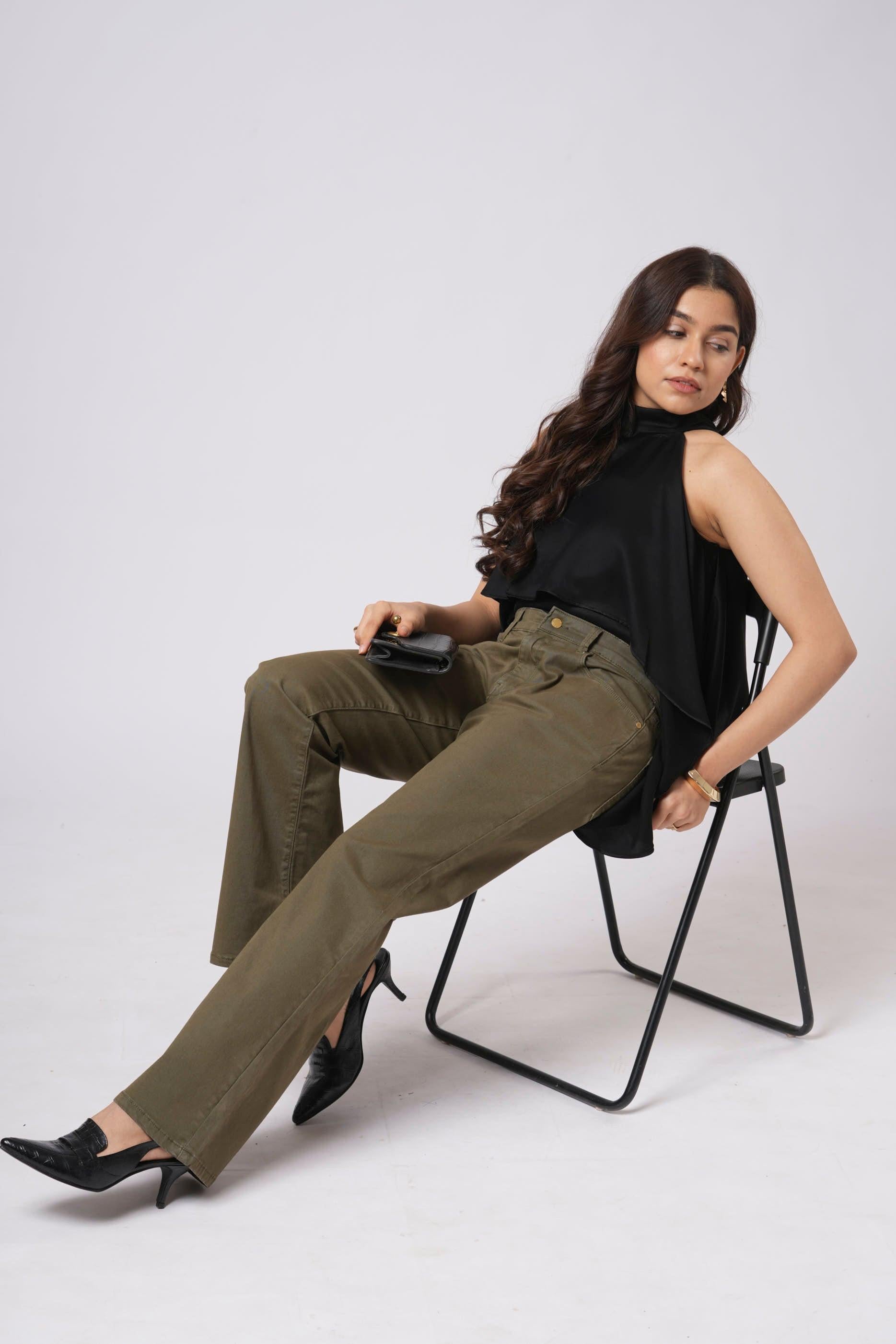 Olive bootcut jeans by Rerasa