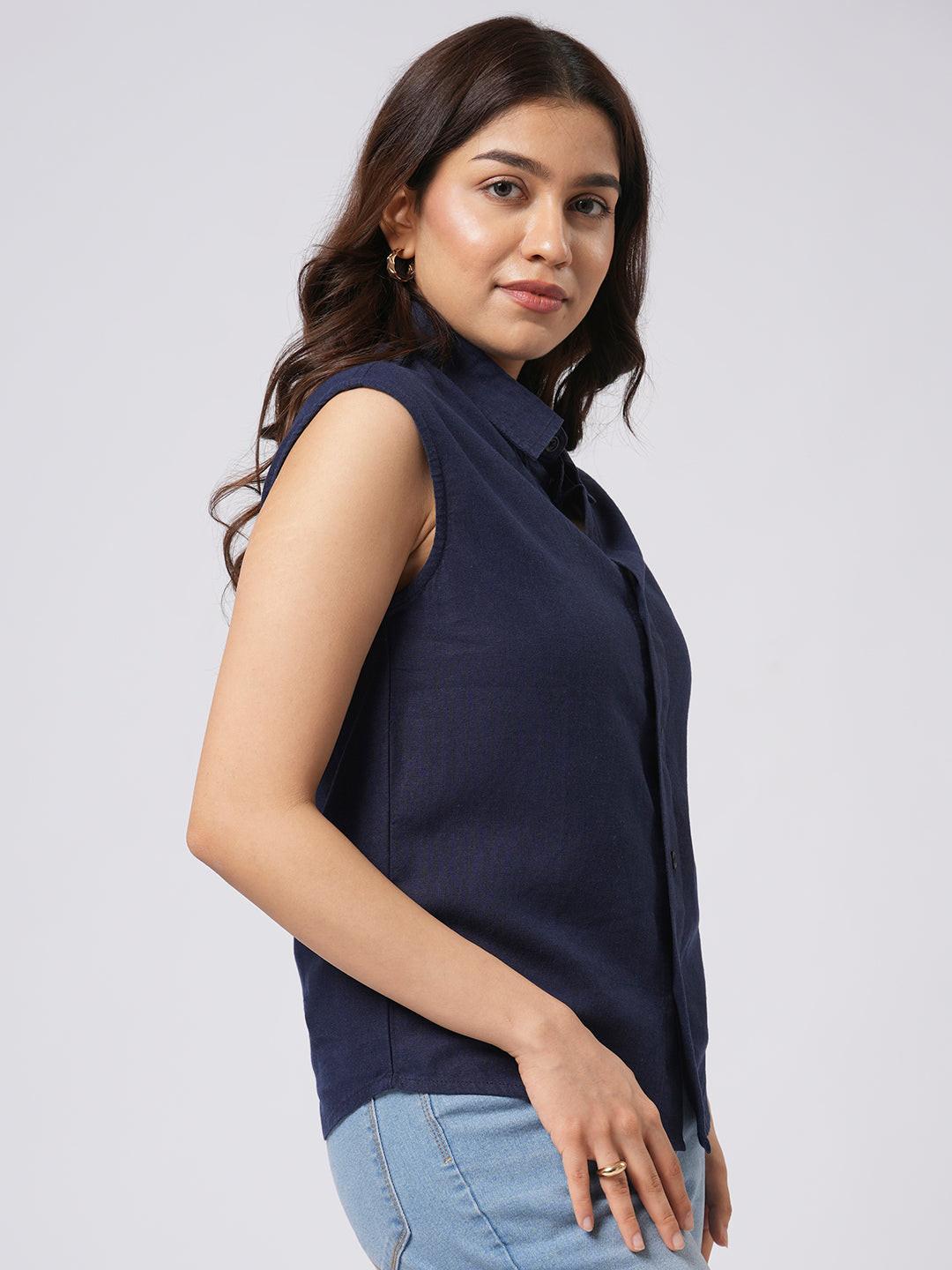 Cap Sleeve Linen Blend Shirt.