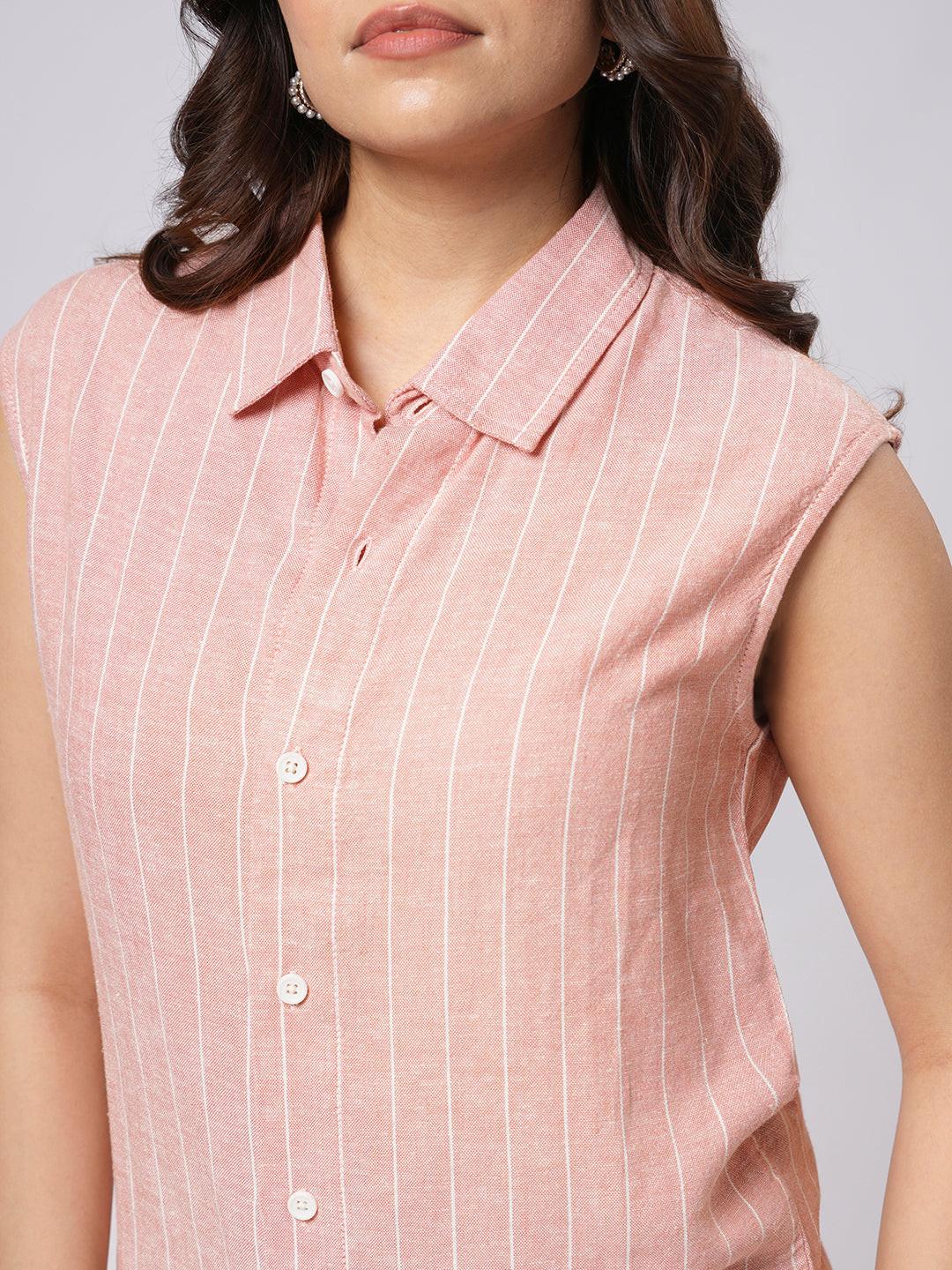 Cap Sleeve Linen Blend Shirt.